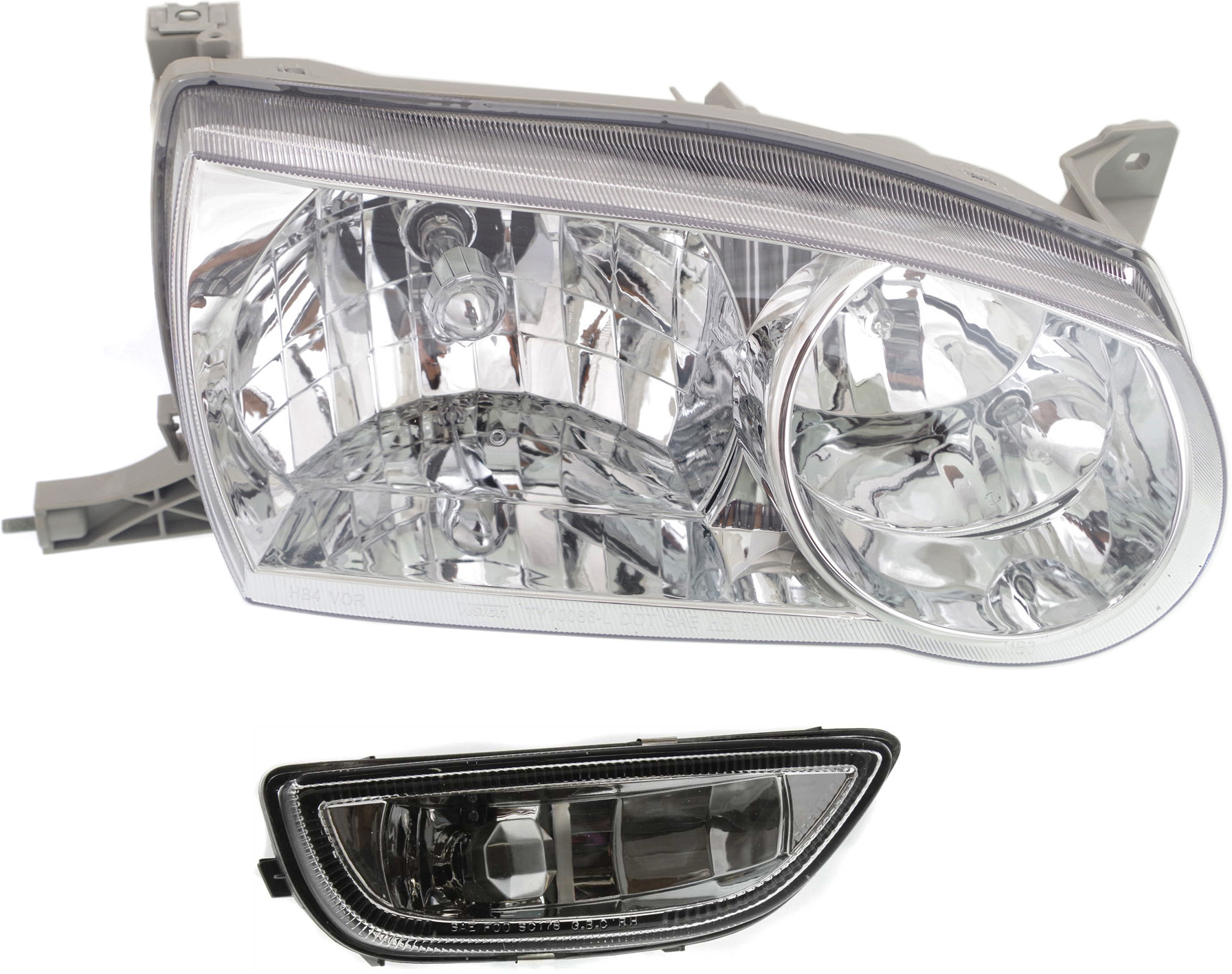 AM COROLLA 01-02 HEAD LAMP RH Assembly Halogen 2 pc Kit with Fog Light SKU KIT 061317-84 Partslink TO2503133 TO2593105 OEM 8111002110-8121002040