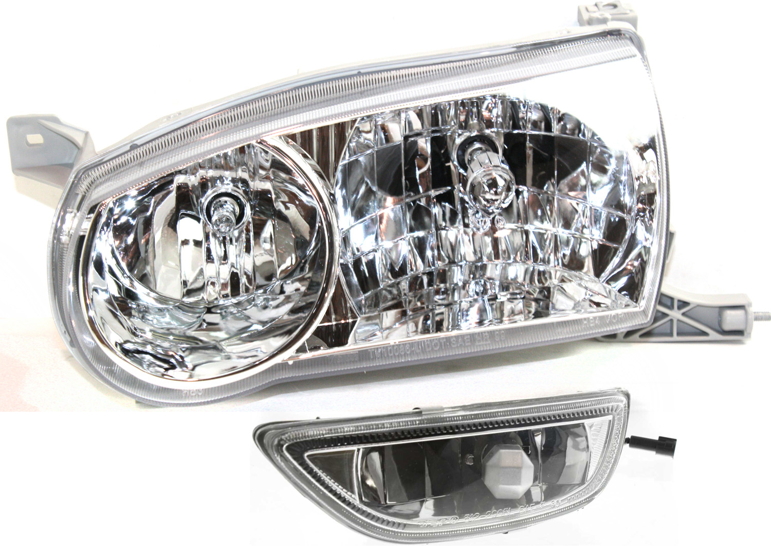 AM COROLLA 01-02 HEAD LAMP LH Assembly Halogen 2 pc Kit with Fog Light SKU KIT 061317-85 Partslink TO2502133 TO2592105 OEM 8115002100-8122002030