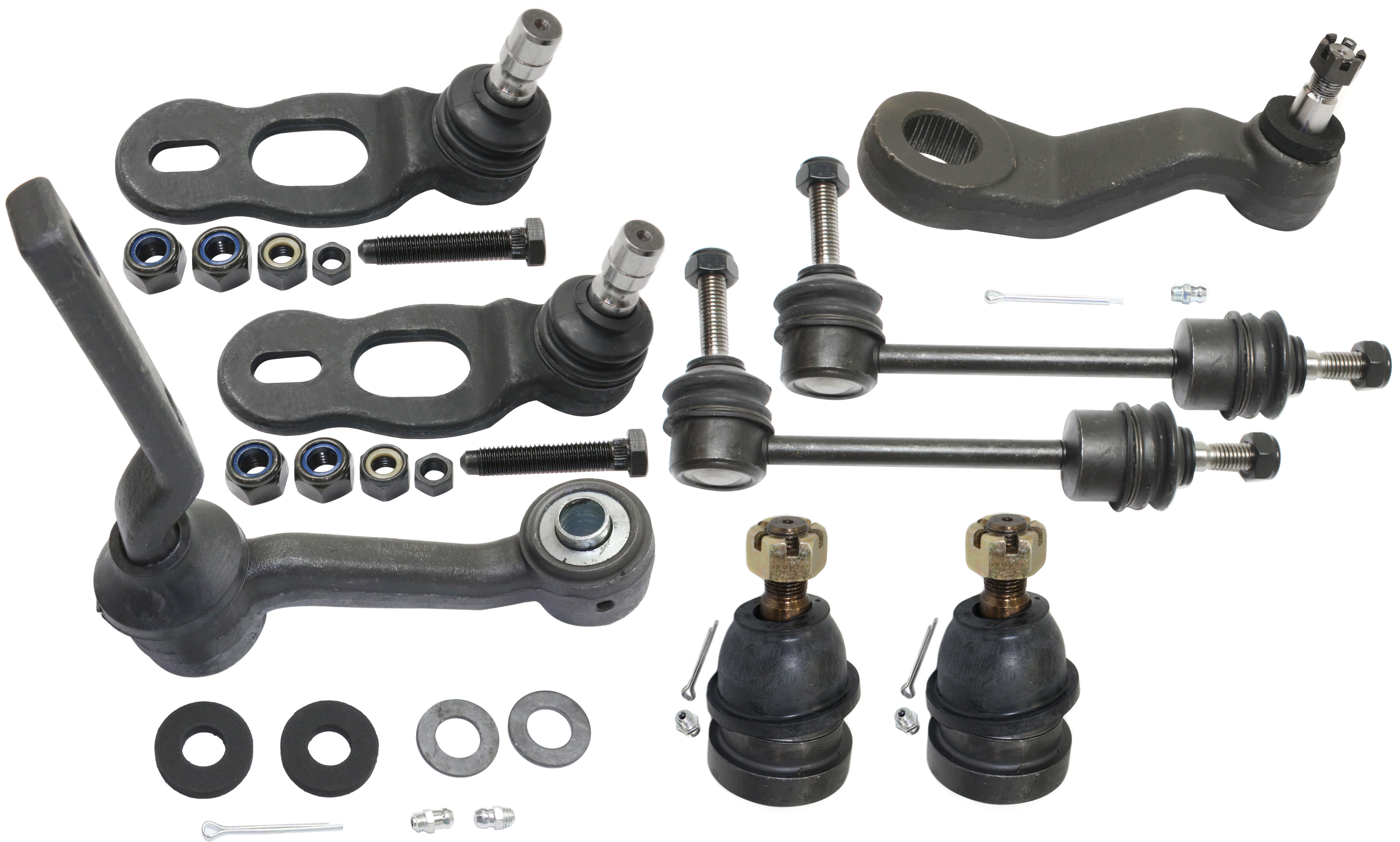 AM CROWN VICTORIA GRAND MARQUIS TOWN CAR 95-97 FRONT SUSPENSION KIT RH AND LH 8 pc kit with Ball Joints Idler Arm Pitman Arm and Sway Bar Links SKU KIT 061318-11 OEM 104226-5051223-2601463OS 2W