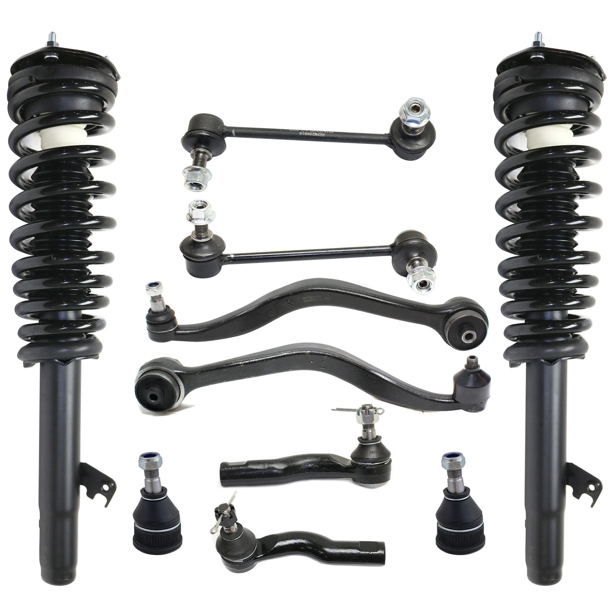 AM FUSION MILAN 06-09 FRONT CONTROL ARM KIT RH AND LH Lower Rearward 10 pc kit with Ball Joints Shock Absorber and Strut Assembly Sway Bar Links and Tie Rod Ends SKU KIT 061318-16 OEM GJ6A34540 BE5Z3079A GR1A34J50
