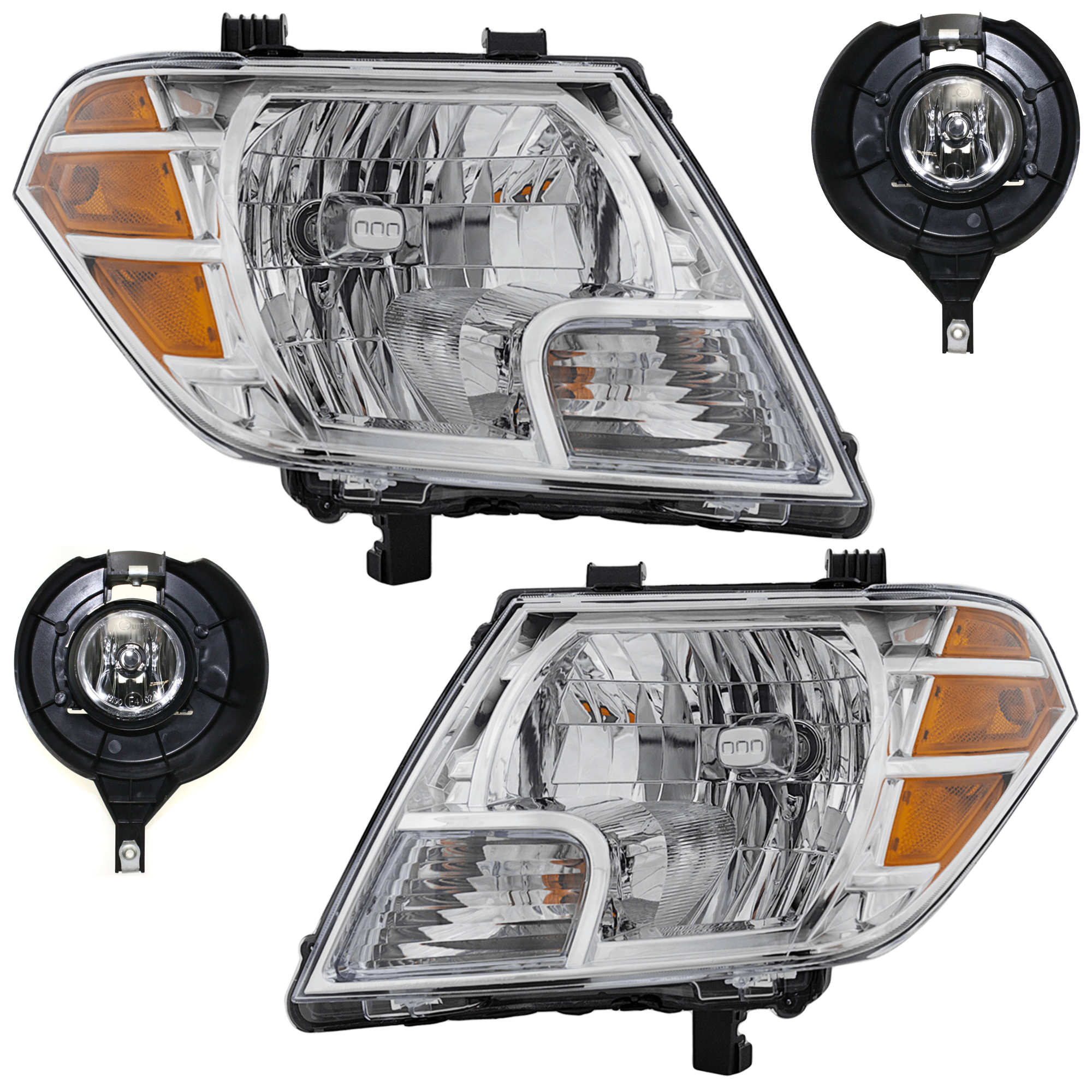 AM FRONTIER 09-21 HEAD LAMP RH AND LH 4 pc kit with Fog Light SKU KIT 061324-07 Partslink NI2502188 NI2503188 NI2592121 NI2593121 OEM 26010ZL40B 26060ZL40B 26155EA8