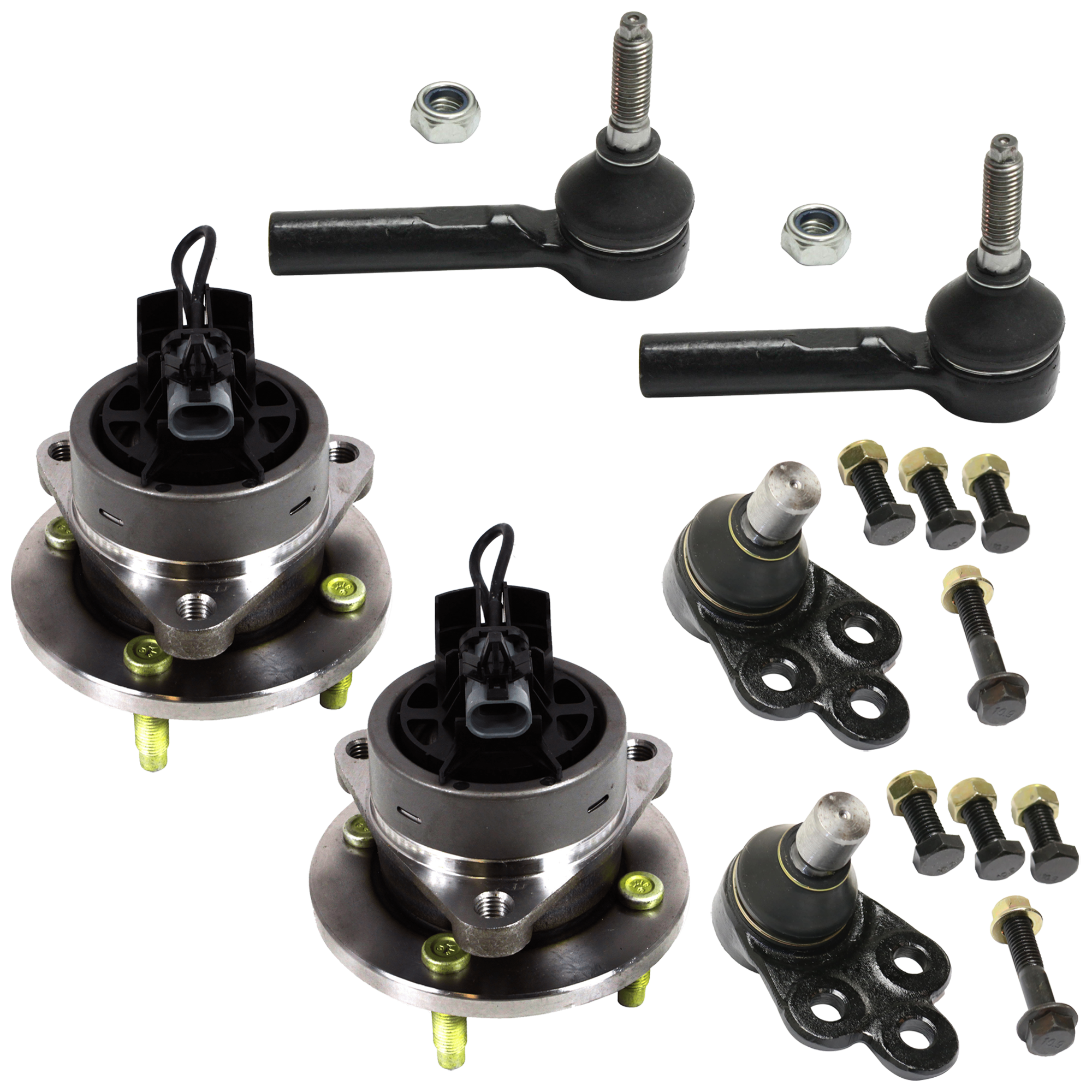 AM COBALT 05-10 HHR 06-11 FRONT SUSPENSION KIT 4 Studs 6 pc Kit with Ball Joint Tie Rod End and Wheel Hub SKU KIT 061324-102 OEM 2601731-5051423-15240092-15856
