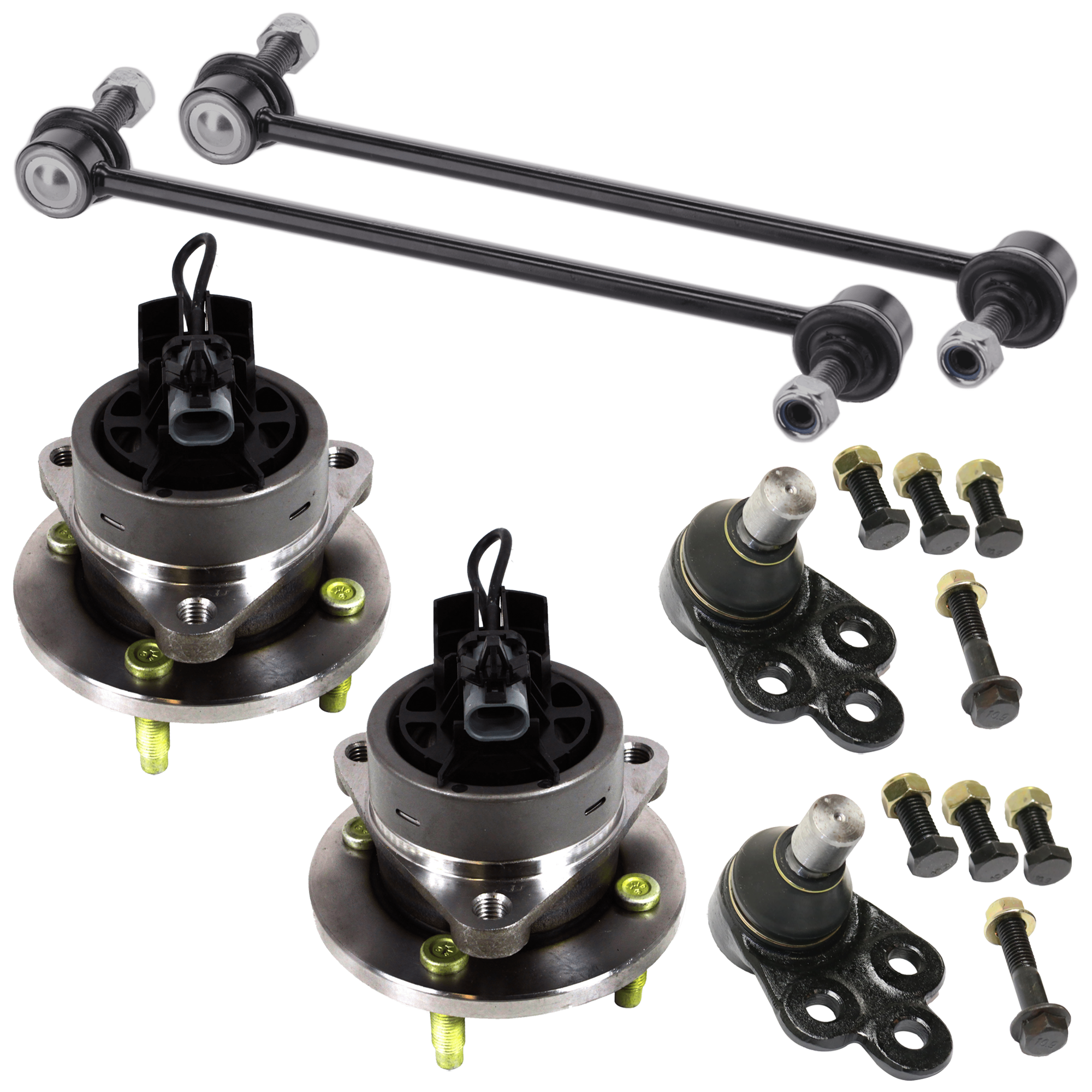 AM ION 03-07 COBALT 05-10 FRONT SUSPENSION KIT RH AND LH 6 pc Kit with Wheel Hub Sway Bar Link and Ball Joint SKU KIT 061324-103 OEM 2601731-5051423-15240092-15856