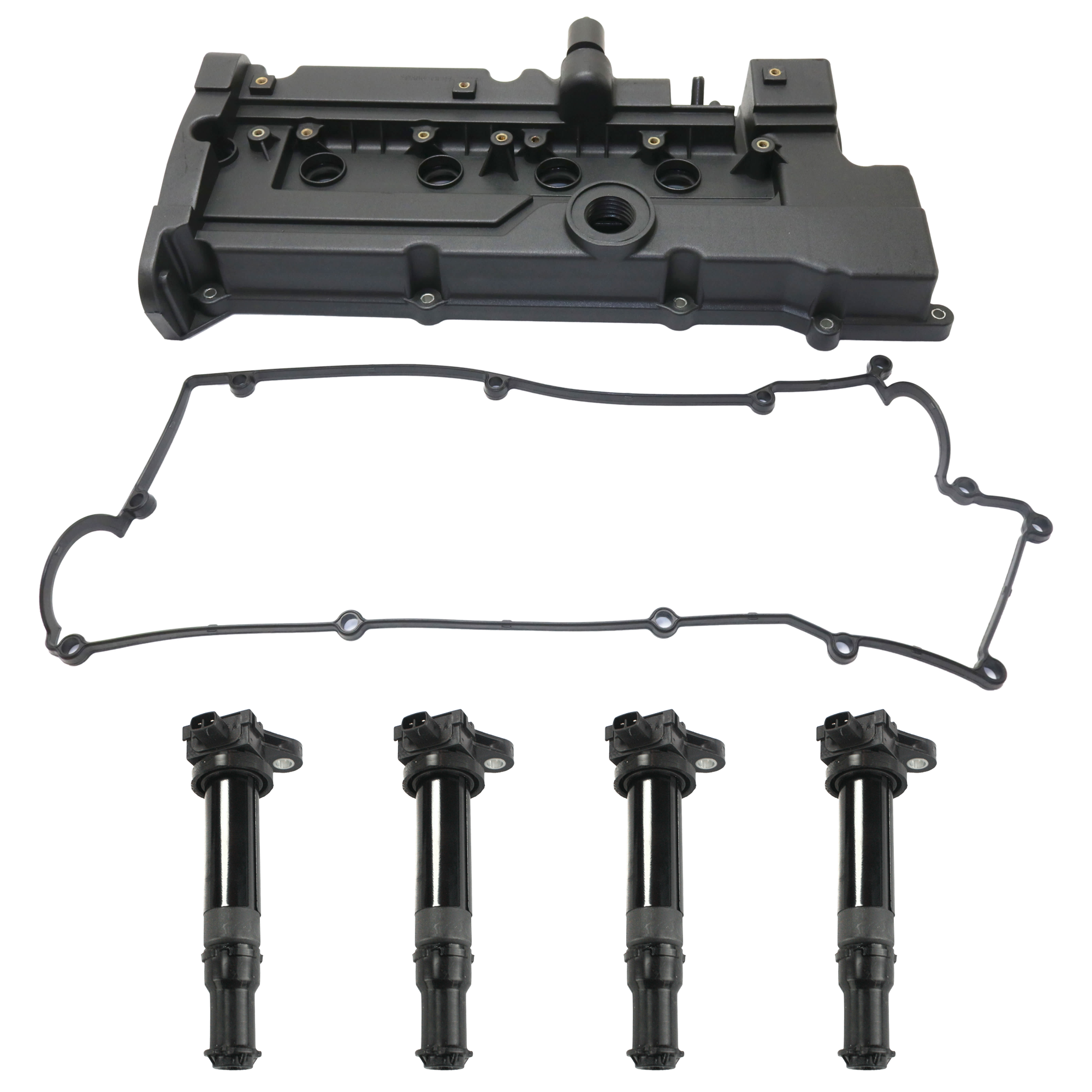 AM ACCENT 06-11 RIO 06-11 VALVE COVER 4 Cyl 1.6L Eng. 5 pc Kit with Ignition Coil SKU KIT 061324-88 OEM 2241026860-5077-48972-50226-23