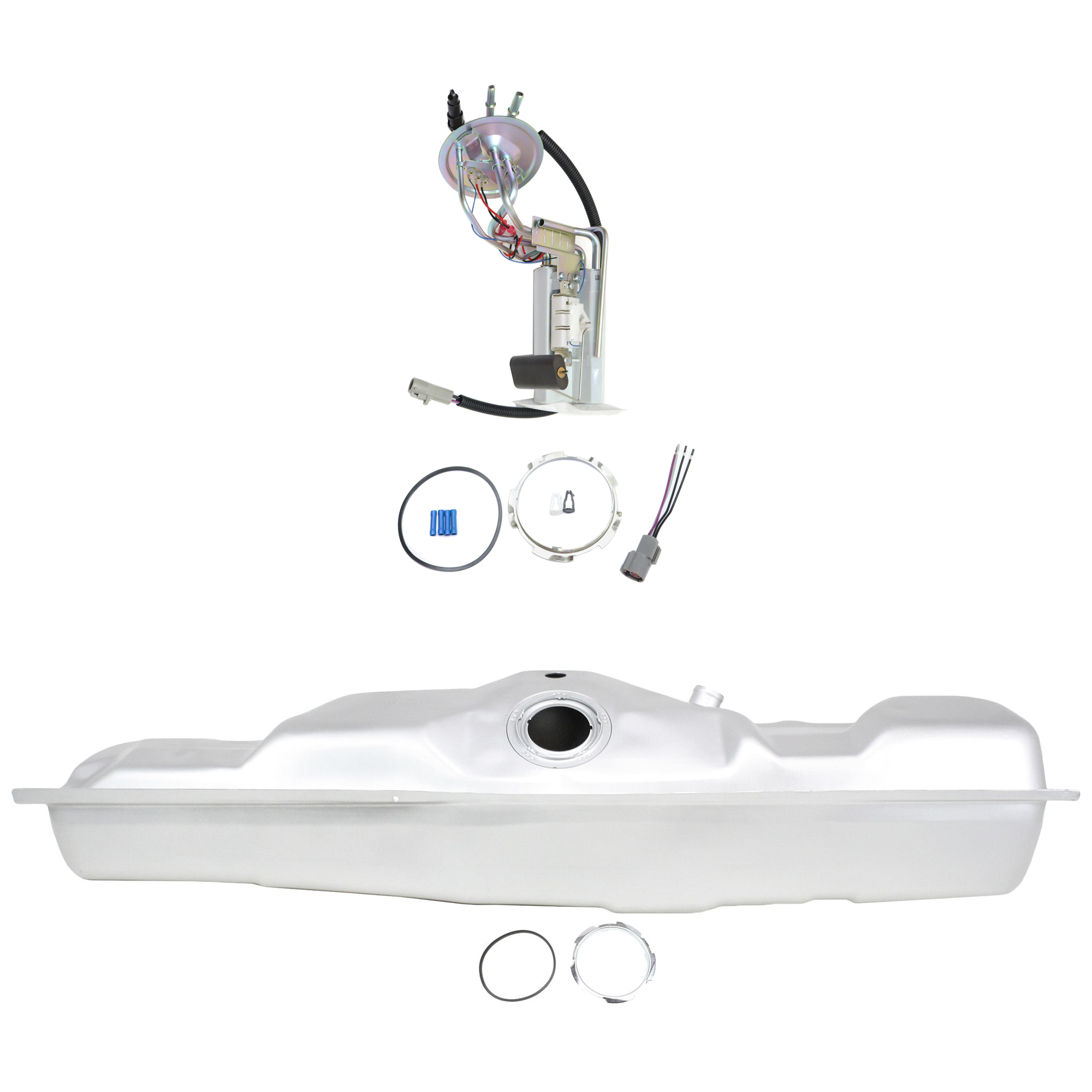 AM F SERIES P U 92-96 FUEL PUMP MODULE ASSEMBLY Driver Side Mount 19 Gal. 3 Tube Ports 2 pc Kit with Fuel Tank SKU KIT 061324-89 OEM FG0198-11B1 F6TZ9A407KA F6TZ9A