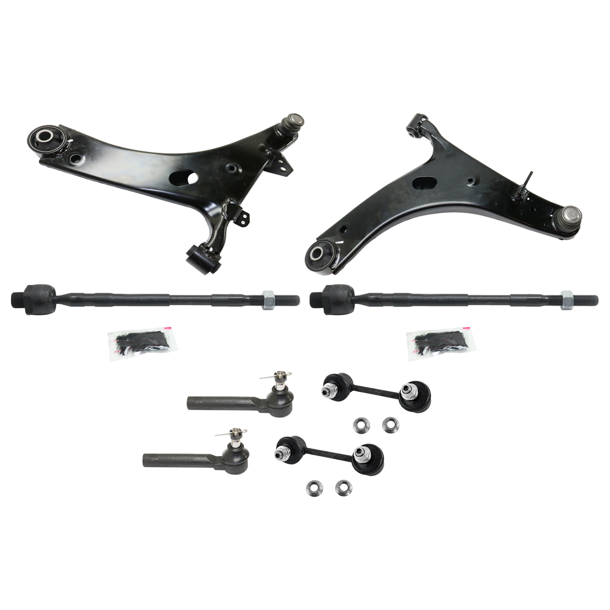 AM TRIBECA 08-14 FRONT CONTROL ARM RH AND LH 8 pc kit w Sway Bar Link and Tie Rod End SKU KIT 061324 C11 OEM 20202XA00C 20202XA04C 1014585