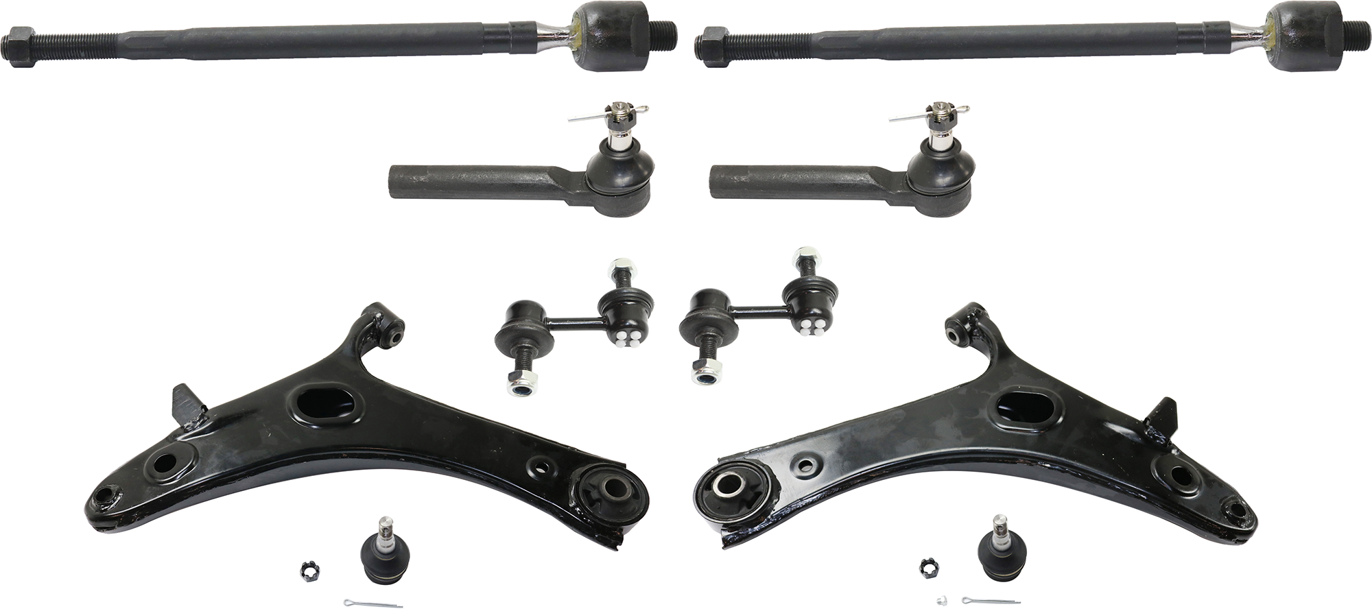 AM FORESTER 09-13 FRONT CONTROL ARM RH AND LH 8 pc kit w Sway Bar Link and Tie Rod End SKU KIT 061324 C12 OEM 20202SC002-20202SC000-20202SC0
