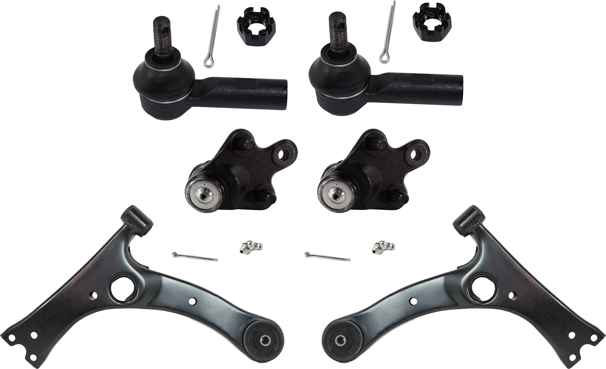 AM MATRIX 03-08 FRONT CONTROL ARM RH AND LH 6 pc kit w Ball Joint Tie Rod End SKU KIT 061324 C23 OEM 4806802021-88970142-4806802020