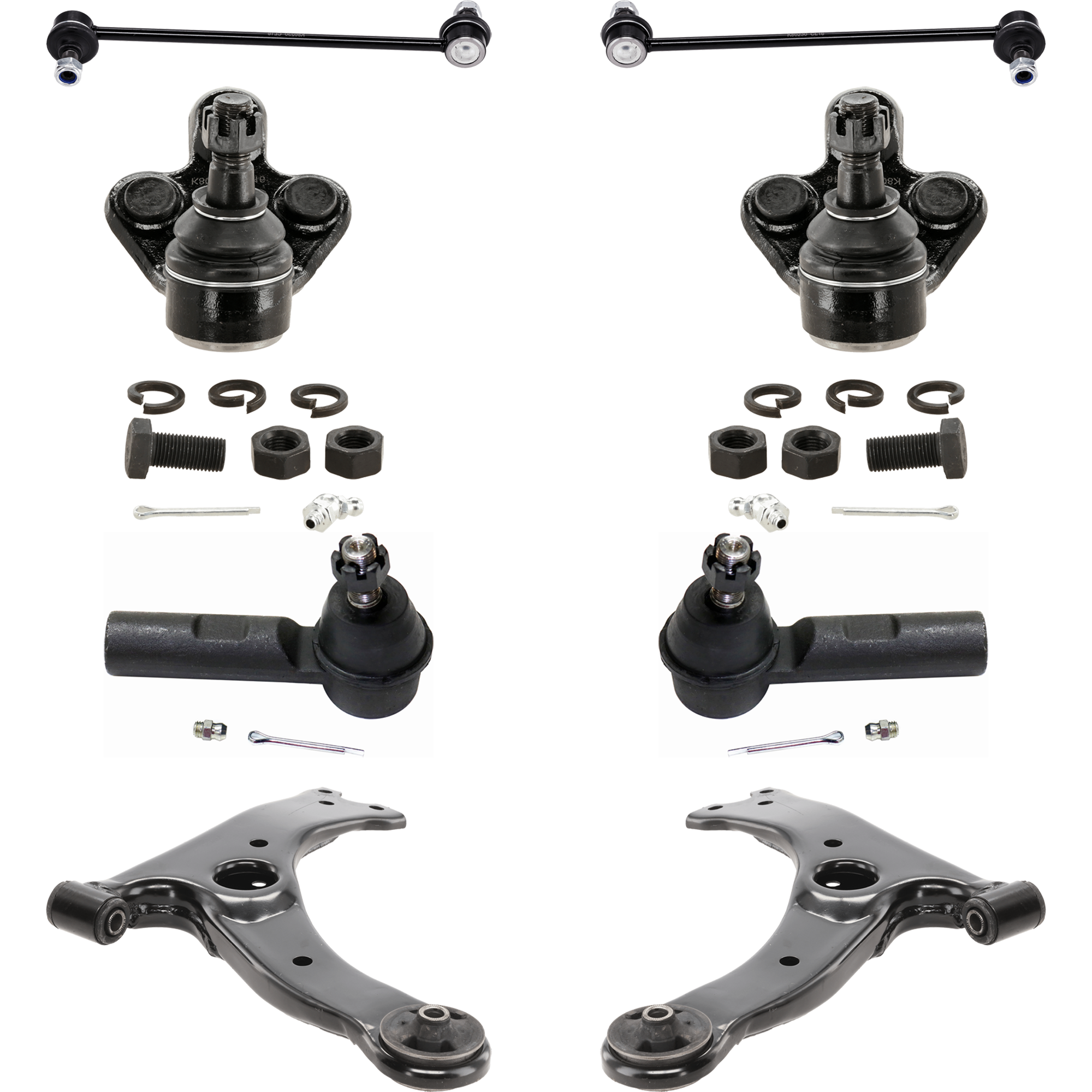 AM COROLLA MATRIX 09-13 FRONT CONTROL ARM RH AND LH Lower 8 pc Kit with Ball Joint Sway Bar Link and Tie Rod End SKU KIT 061324 C24 Partslink TO4510101 TO4511101 TO4522101 OEM 4806802190-4806802070-48069021