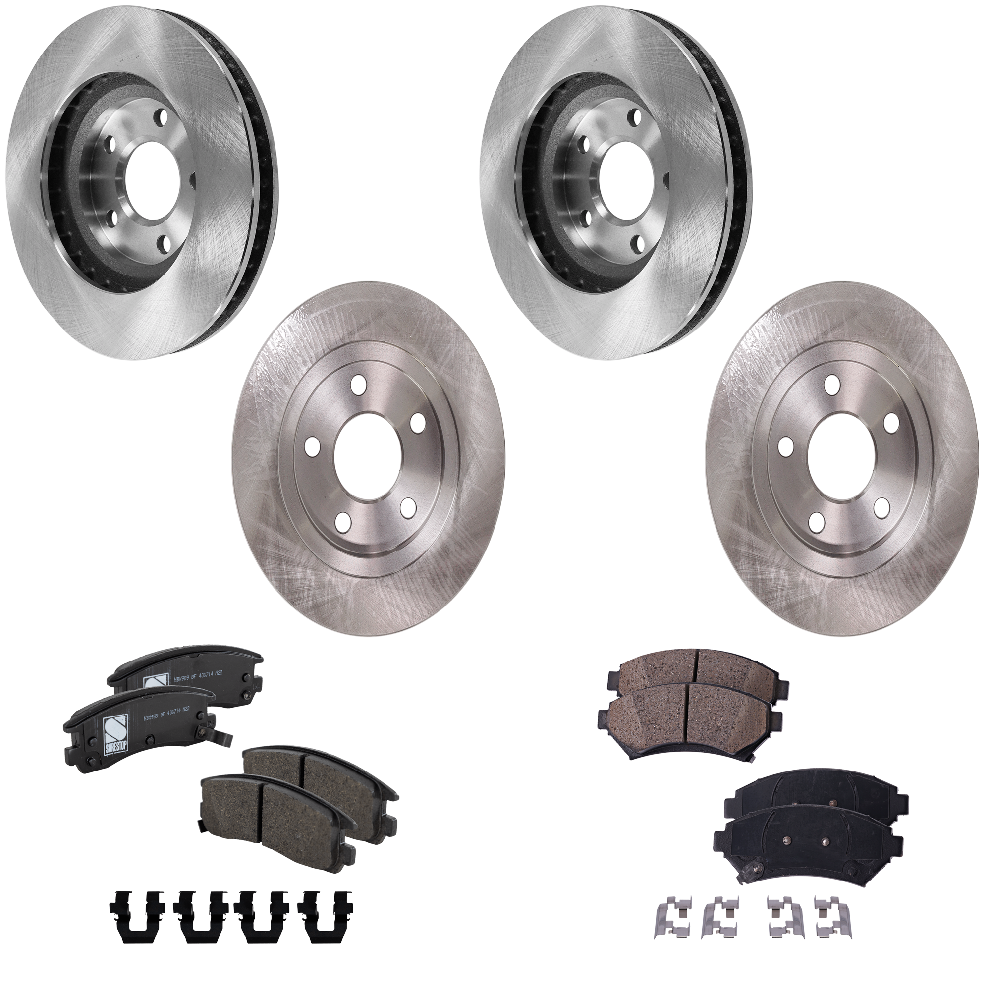AM AURORA 97-97 LESABRE 00-04 FRONT AND REAR BRAKE DISC AND PAD KIT 4 Wheel Set Plain Surface SKU KIT 061324 C50 OEM 18022401-18060236-18021015-180