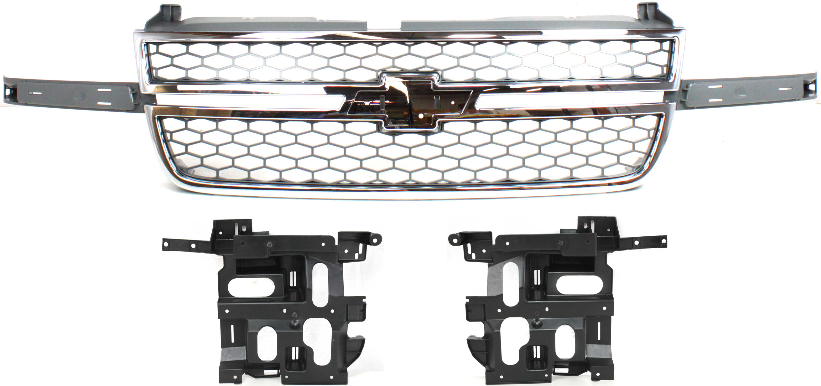 AM SILVERADO 2500HD 3500-03-06 GRILLE 3 pc Kit Includes 2007 Classic w Dale Earnhardt Package with Headlight Brackets SKU KIT 061417-30 Partslink GM1200546 GM1221130 GM1221131 OEM 12335956-15798921-15798922