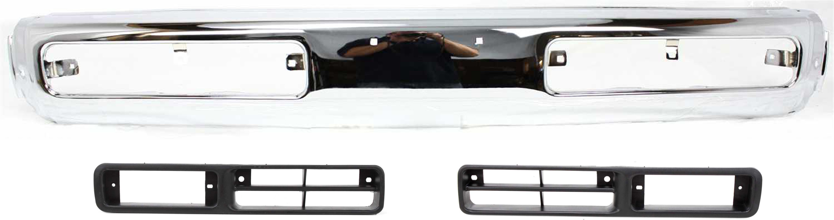 AM D21-93-94 PICKUP 95-96 FRONT BUMPER 3 pc Kit with Bumper and Fog Light Trims SKU KIT 061417-40 Partslink NI1002101 NI1039101 NI1038101 OEM 6201457G25-6225655G00-6225755G