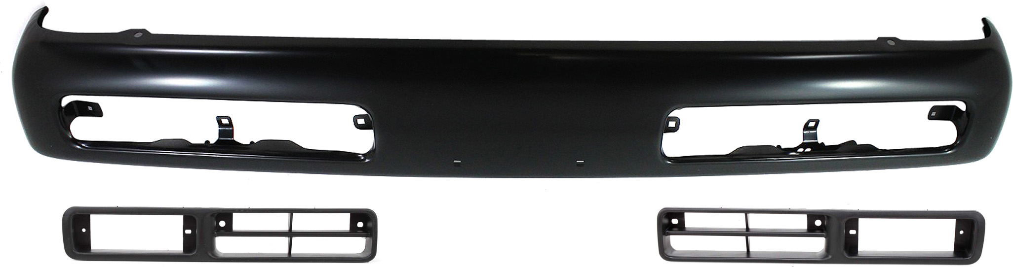 AM PICKUP 96-97 FRONT BUMPER 3 pc Kit with Bumper and Fog Light Trims SKU KIT 061417-44 Partslink NI1002130 NI1039101 NI1038101 OEM F20123B800-6225655G00-6225755G