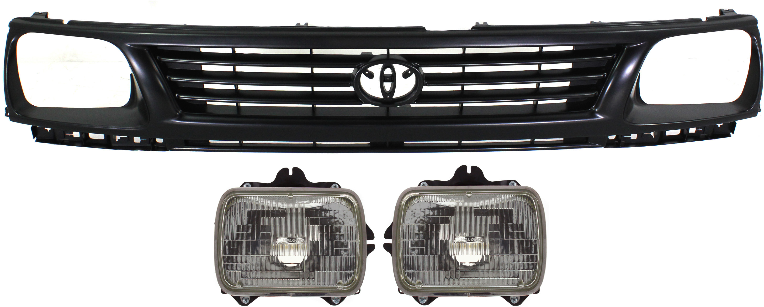AM TACOMA 95-96 HEAD LAMP RH AND LH 3 pc Kit Assembly Halogen w Grille Assembly SKU KIT 061417-64 Partslink TO2500113 TO2501117 TO1200194 OEM 8111089155-8111080367-81150891