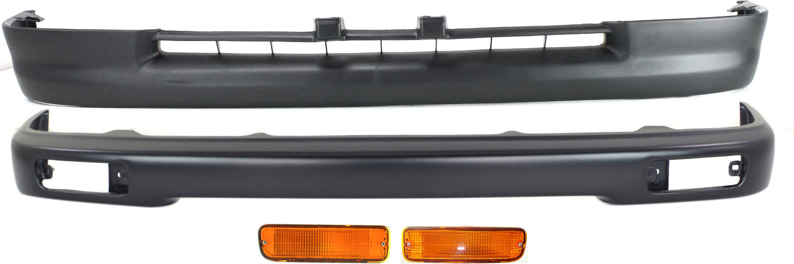 AM TACOMA 95-97 FRONT BUMPER 4 pc Kit with Bumper Lower Panel and Turn Signal Lights SKU KIT 061417-65 Partslink TO1002153 TO2531119 TO2530119 TO1095169 OEM 5210104050-8151035100-81520351