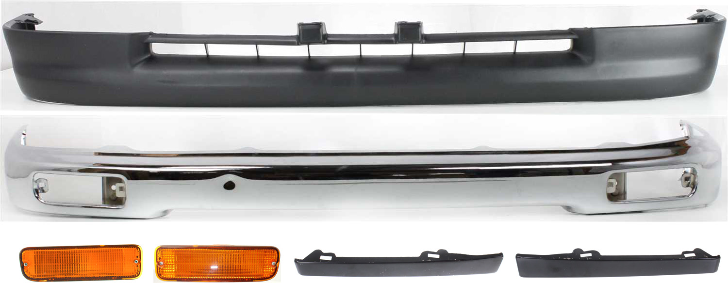 AM TACOMA 95-96 FRONT BUMPER 6 pc Kit with Bumper Lower Panel Headlight Fillers and Turn Signal Lights SKU KIT 061417-74 Partslink TO1002154 TO1089101 TO1088101 TO2531119 TO2530119 TO1095169 OEM 5210104060-5251235010-52513350