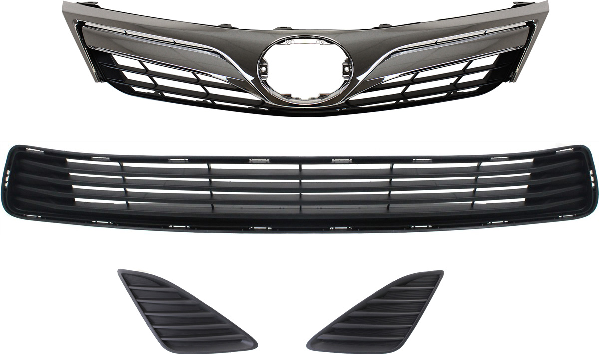 AM CAMRY 12-14 GRILLE 4 pc Kit with Bumper Grille and Fog Light Covers SKU KIT 061417-87 Partslink TO1200343 TO1036128 TO1038147 TO1039147 OEM 5310106560-5311206200-52128062