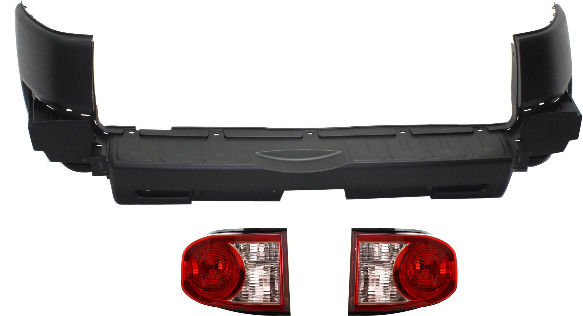 AM FJ CRUISER 07-10 REAR BUMPER COVER 3 pc Kit with Tail Lights SKU KIT 061417-96 Partslink TO1100251 TO2801169 TO2800169 OEM 5215935210-8155135341-81561353