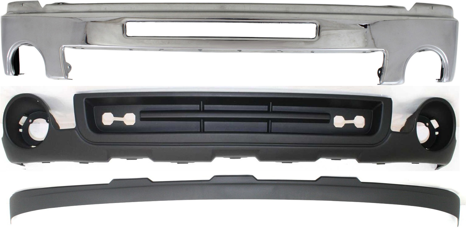 AM SIERRA 1500-07-13 FRONT BUMPER 3 pc Kit with Lower Air Deflectors SKU KIT 061517-10 Partslink GM1002834 GM1092211 GM1015100 OEM 15902856-15917769-15131299