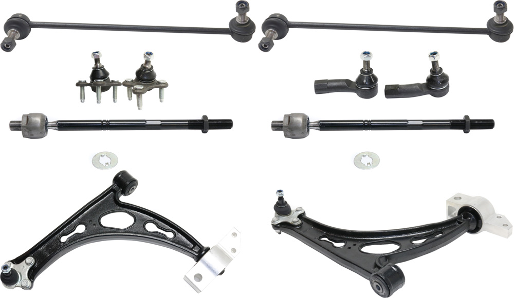 AM JETTA 05-14 GOLF 10-14 FRONT CONTROL ARM RH AND LH Lower 10 pc Kit with Ball Joints Sway Bar Links and Tie Rod Ends SKU KIT 061517-25 OEM 1015972-2601617-5051337-1K0