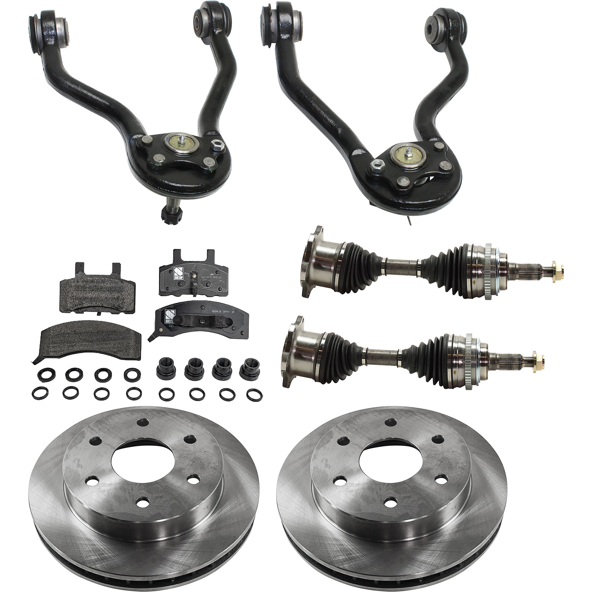 AM K2500-89-89 TAHOE 97-97 FRONT CV AXLE ASSEMBLY RH AND LH 7 pc kit with Brake Discs Brake Pad Set and Control Arms SKU KIT 061522-044 OEM 15521902-15679710-5003163AA 12