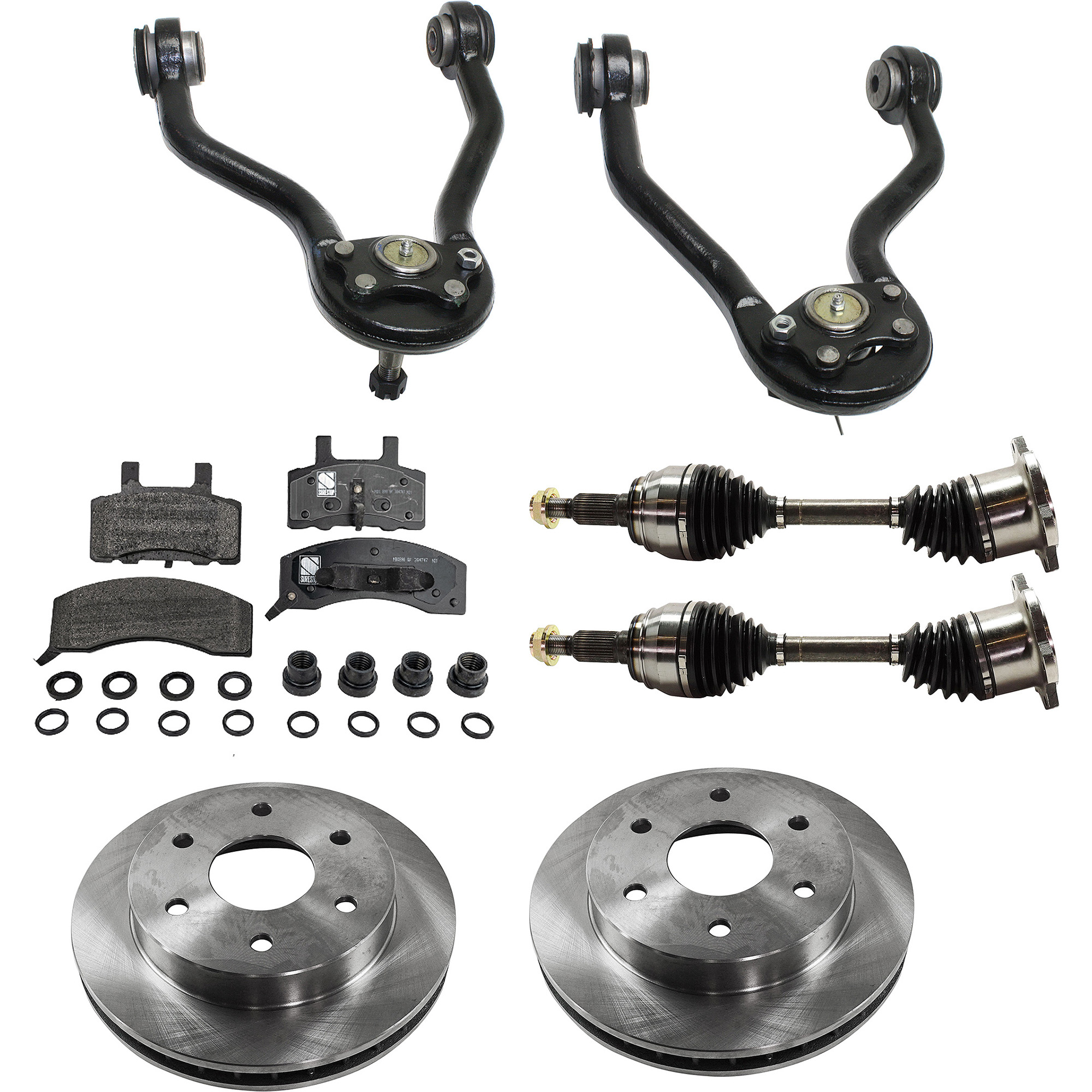 AM C K FULL SIZE P U 89-98 TAHOE YUKON 98-99 FRONT CV AXLE ASSEMBLY RH AND LH 7 pc kit with Brake Discs Brake Pad Set and Control Arms SKU KIT 061522-050 OEM 15521902-15679710-5003163AA 12