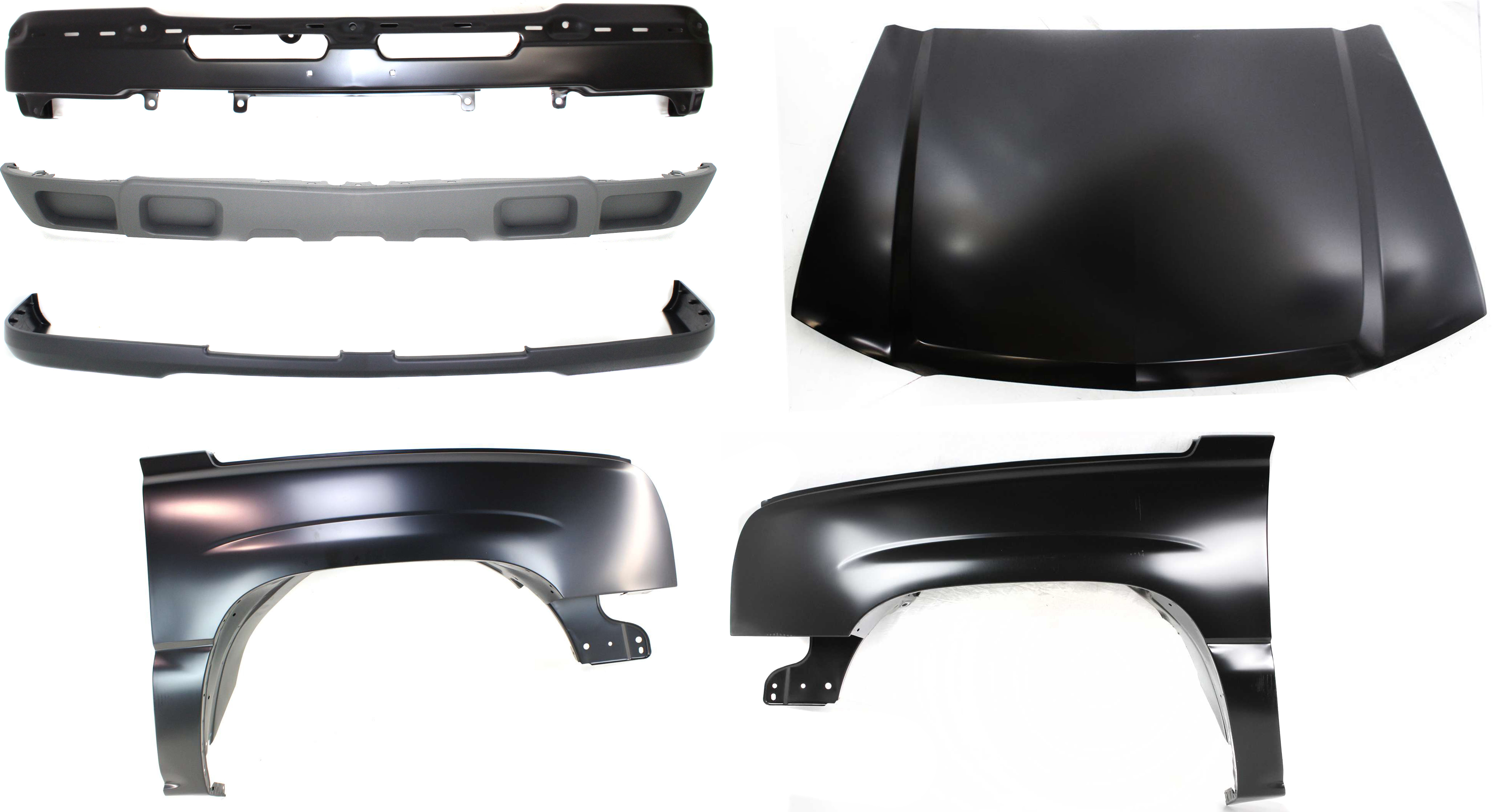 AM SILVERADO 1500-03-07 FRONT FENDER RH AND LH 6 pc Kit Includes Bumper Bumper Cover Hood and Valance SKU KIT 061617-90 Partslink GM1240305 GM1241305 GM1002417 GM1051112 GM1230274 GM1092206 OEM 88944419-88944420-89025748-890