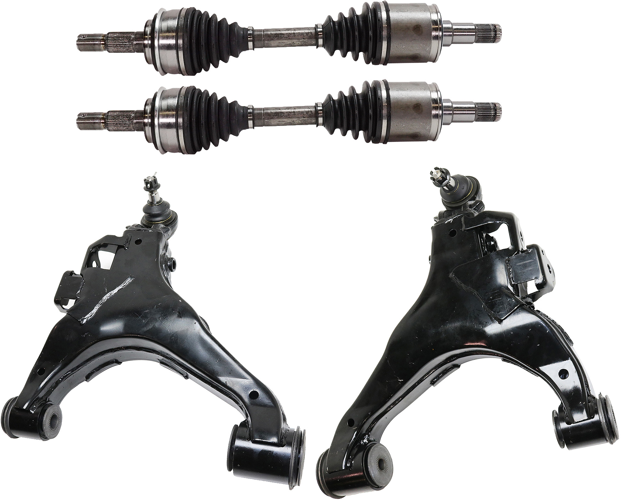 AM TUNDRA 07-21 SEQUOIA 08-21 FRONT CV AXLE ASSEMBLY RH AND LH 8 pc Kit with Brake Disc Brake Pad Set and Control Arm SKU KIT 061622-128 OEM 435120C020-4351260210-04465024