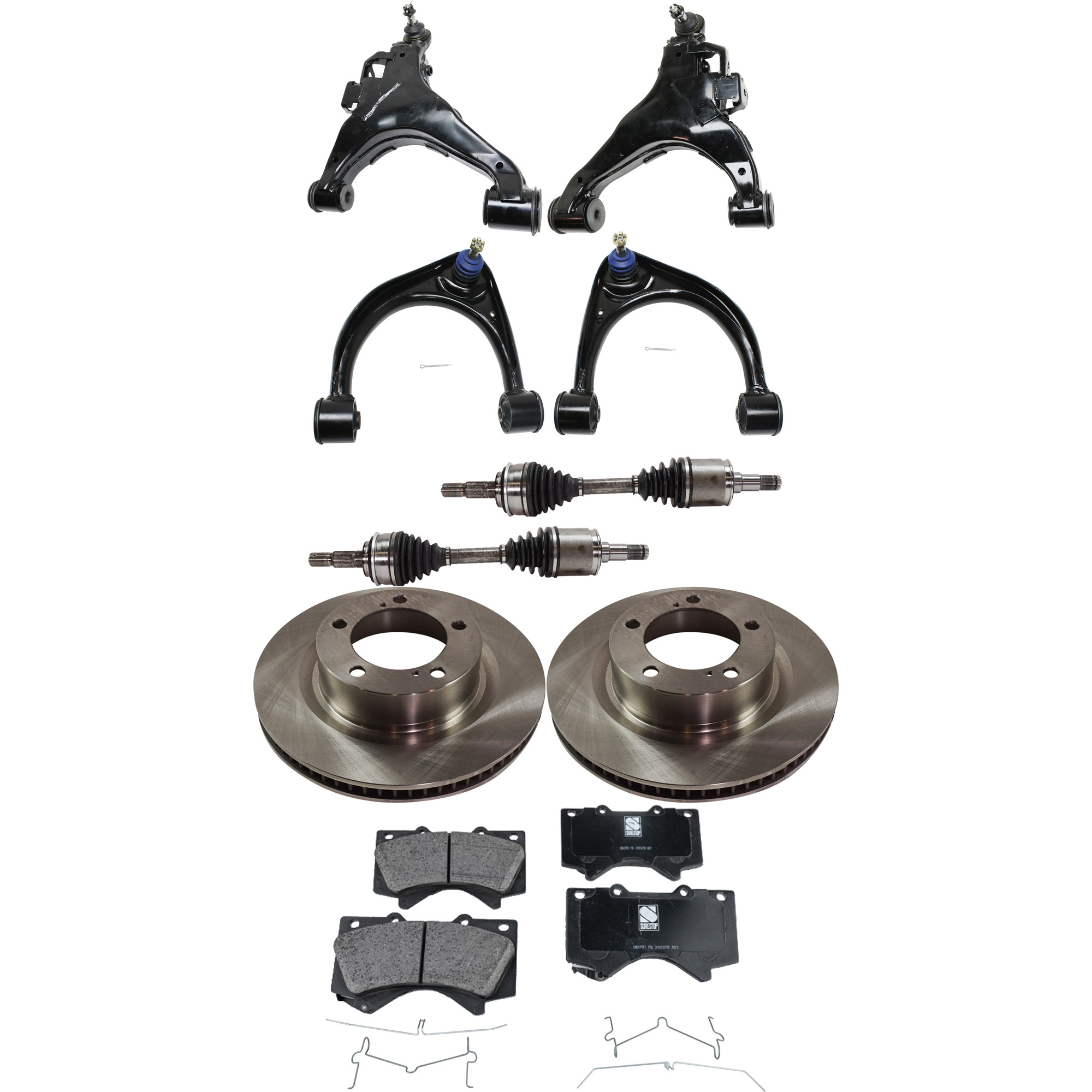 AM TUNDRA 15-21 SEQUOIA 20-21 FRONT CONTROL ARM KIT RH AND LH Upper and Lower 10 pc kit with Axle Assembly Brake Disc and Brake Pad Set SKU KIT 061622-374 OEM 435120C020-4351260210-04465024