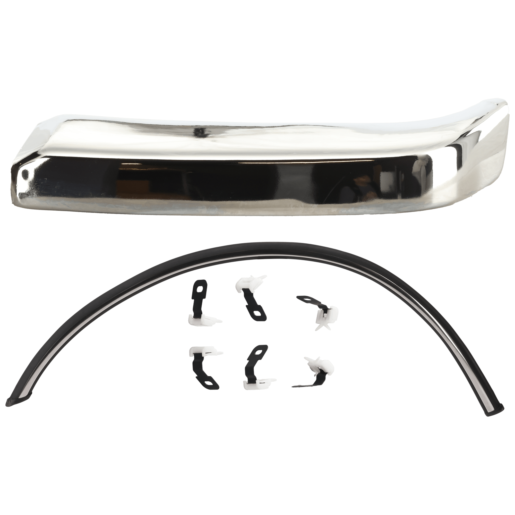 AM TACOMA 98-00 FRONT WHEEL OPENING MOLDING LH 2 pc Kit OE Style Chrome with Bumper End SKU KIT 061626-05 Partslink TO1290103 TO1004165 OEM 7508635010-5210304010