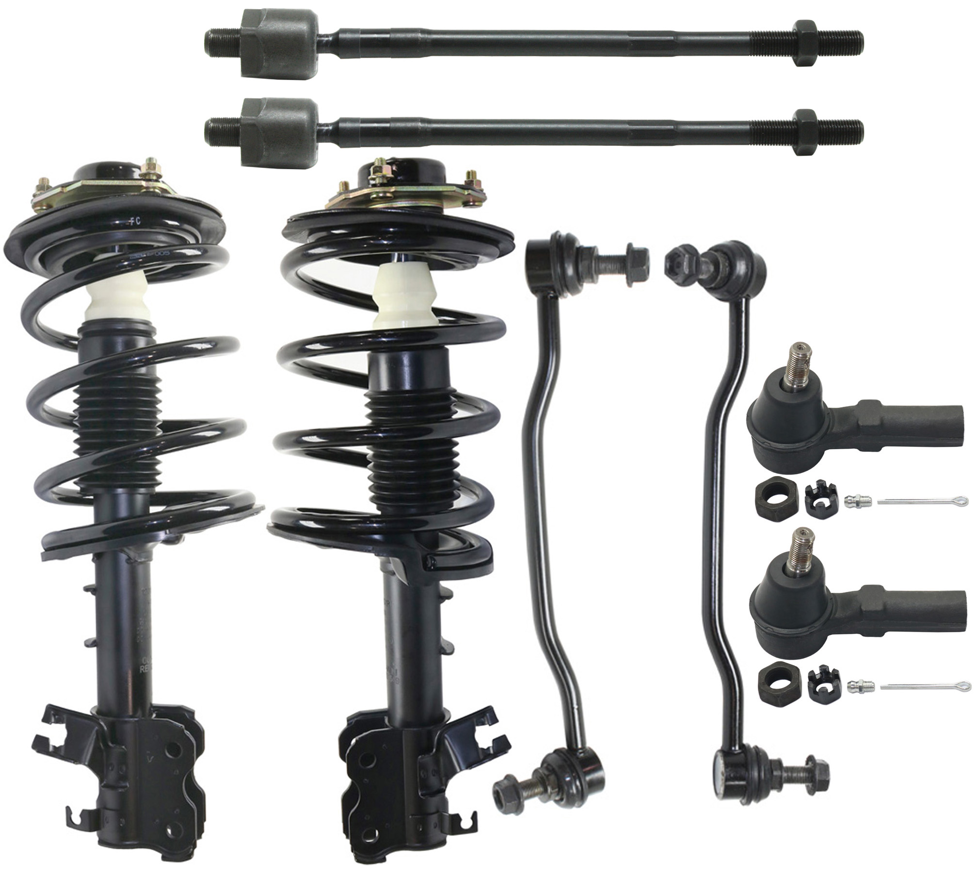 AM ALTIMA 02-06 FRONT SUSPENSION KIT RH AND LH 8 pc Kit with Loaded Strut Sway Bar Links and Tie Rod Ends SKU KIT 061817-04 Partslink NI4520101 OEM 543037Y426 E43037Y01B 543027Y4