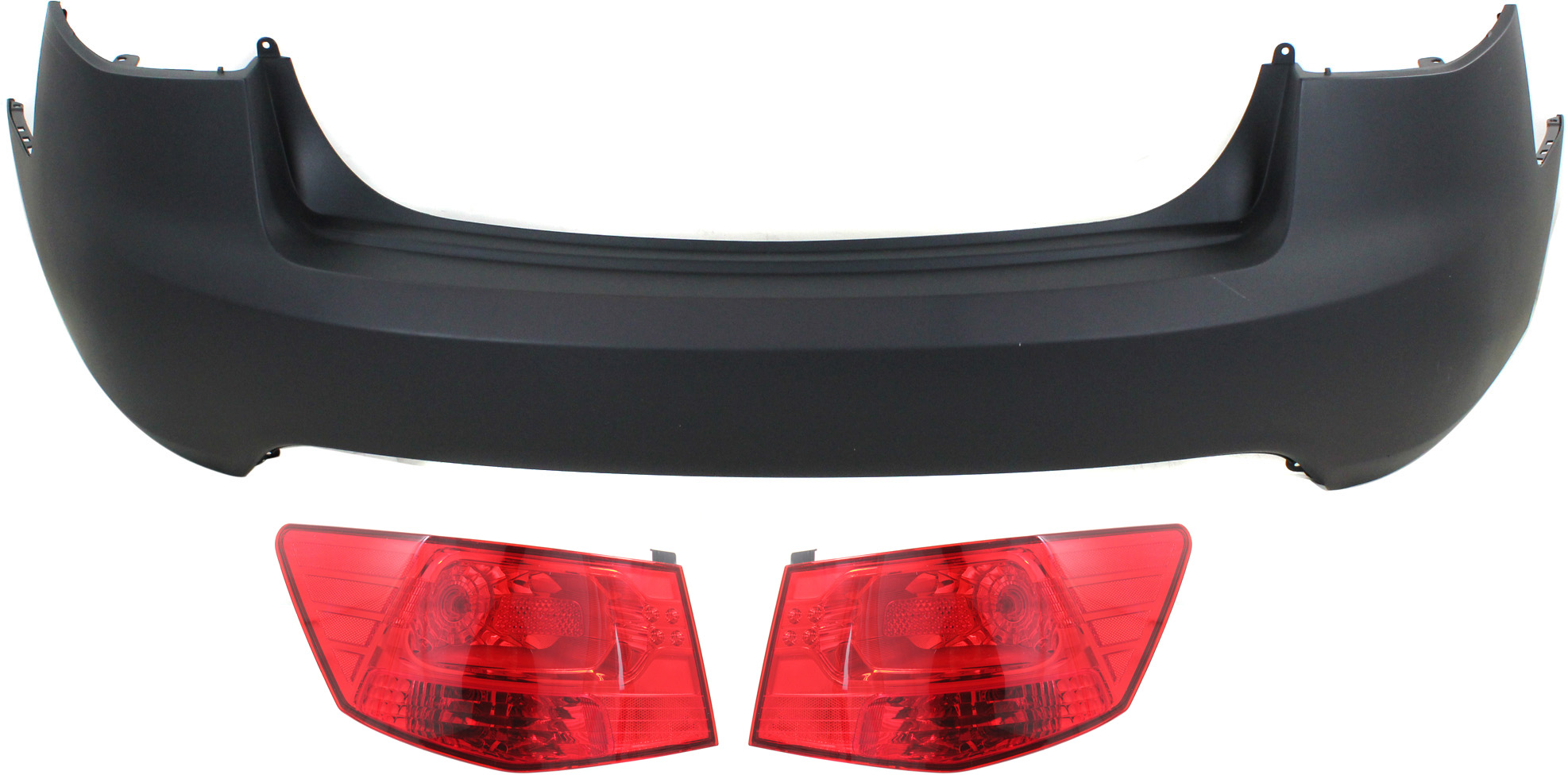 AM FORTE 10-13 TAIL LAMP RH AND LH Sedan CAPA 3 pc Kit with Bumper Cover SKU KIT 061817-73 Partslink KI1100145C KI2804101C KI2805101C OEM 866111M000-924011M010-924021M0
