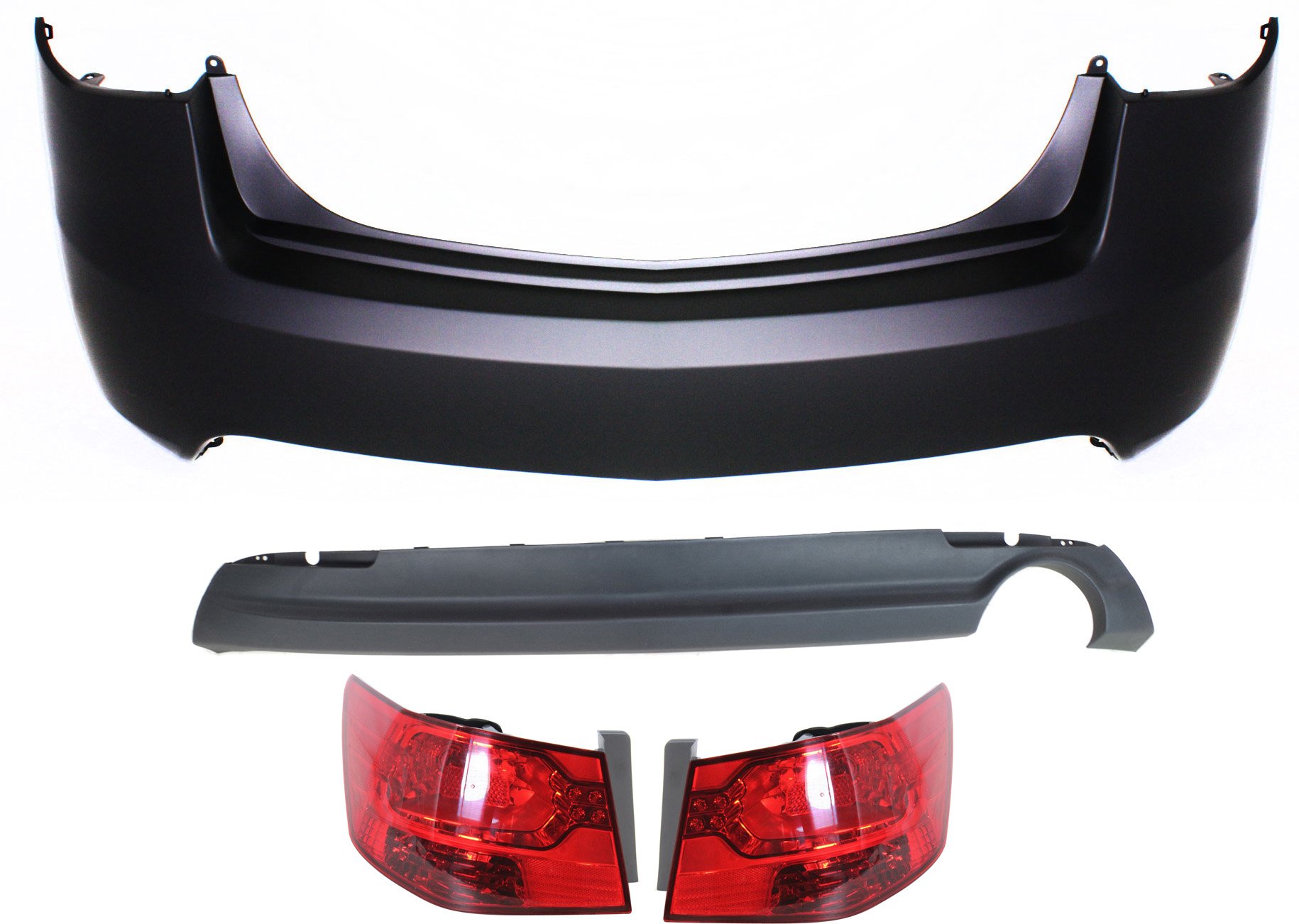 AM FORTE 10-13 TAIL LAMP RH AND LH Outer Assembly Halogen 4 pc Kit with Bumper Cover SKU KIT 061817-74 Partslink KI2804101 KI2805101 KI1115101 KI1100145 OEM 924011M010-924021M010-866951M0