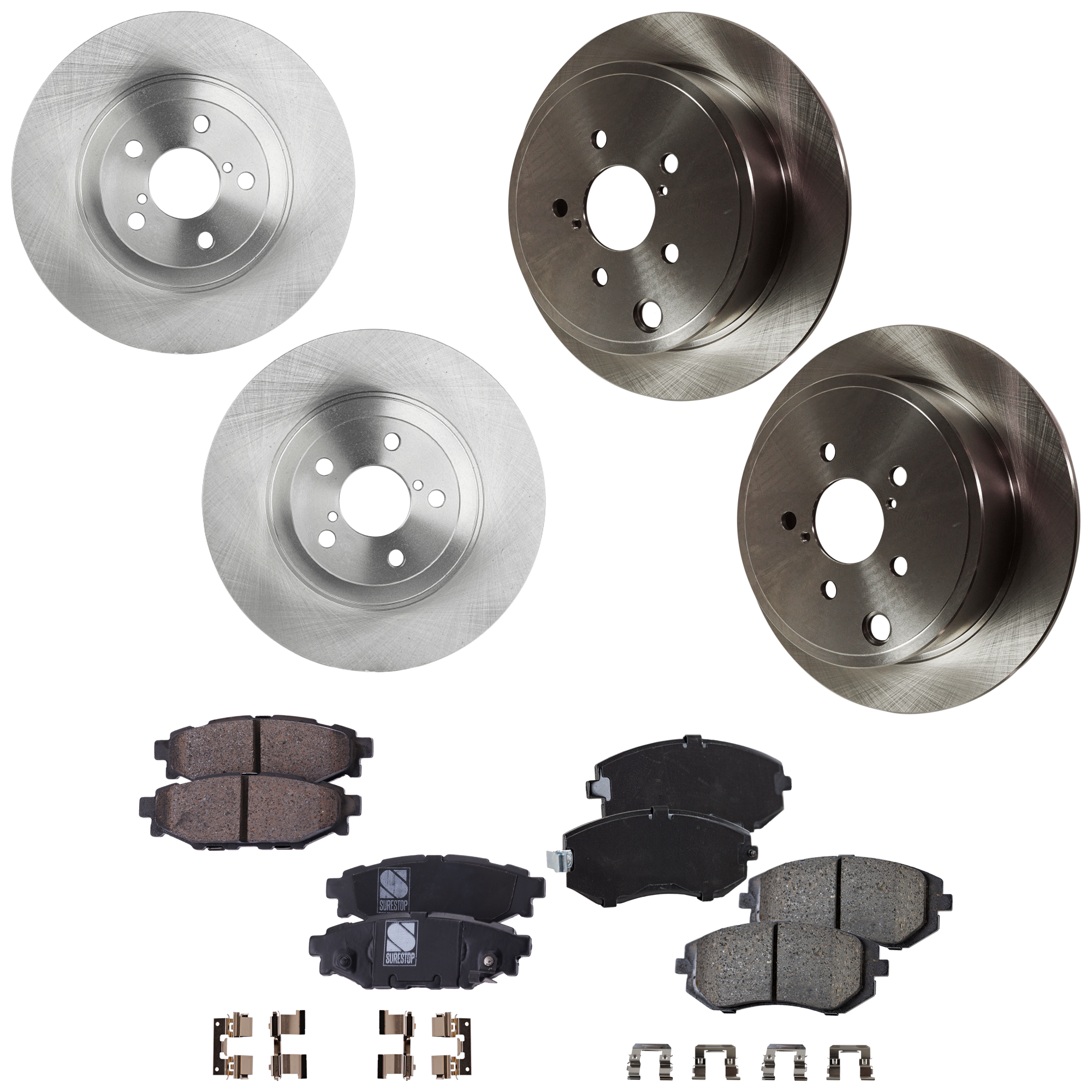 AM OUTBACK 10-12 FORESTER 09-10 FRONT AND REAR BRAKE DISC AND PAD KIT 4 Wheel Set Plain Surface Vented SKU KIT 061824 C100 OEM 26700FG000-26700AJ00A 26300SA0