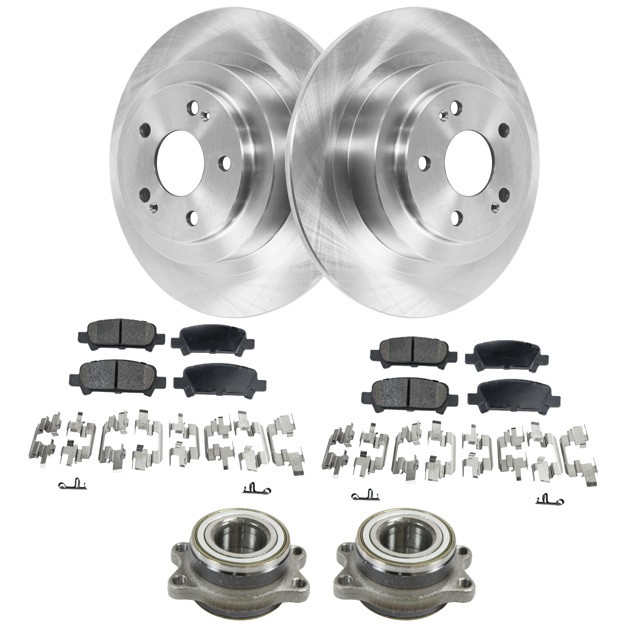 AM LEGACY 00-04 BAJA 03-06 REAR WHEEL BEARING RH AND LH 6 piece kit with Brake Disc and Brake Pad Set SKU KIT 061824 C104 OEM 28474 AE000-28474 AE00A 28474