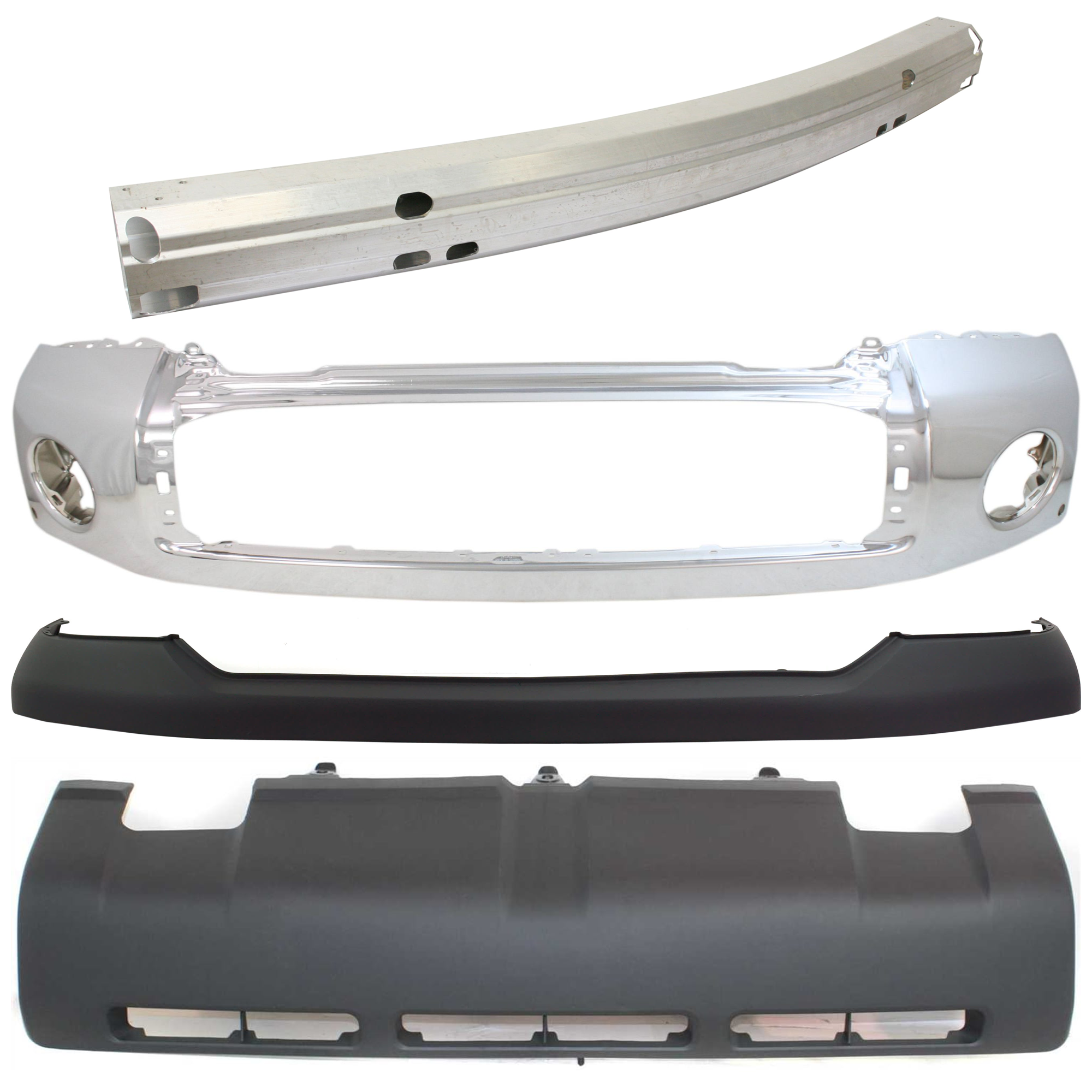 AM TUNDRA 07-09 FRONT BUMPER 4 piece kit Chrome with Bumper Cover Bumper Reinforcement and Valance SKU KIT 061824 C148 Partslink TO1002181 TO1014100 TO1006215 TO1095199 OEM 521110C901-521290C901-521310C0