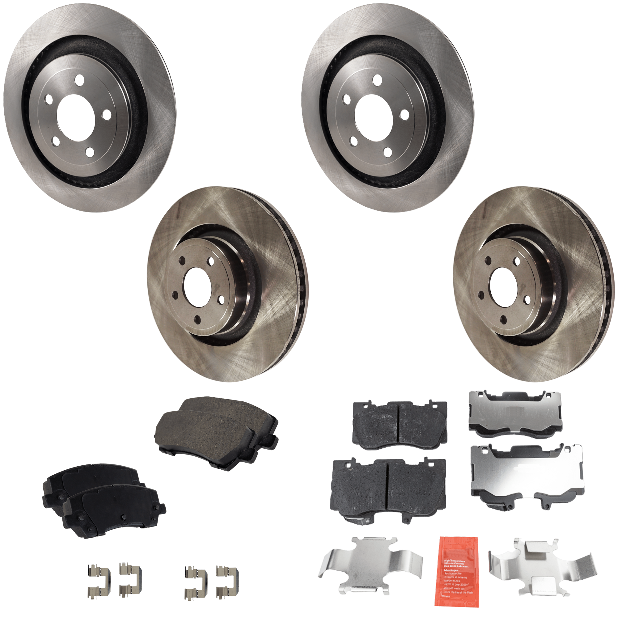 AM MUSTANG 15-20 FRONT AND REAR BRAKE DISC AND PAD KIT 4 Wheel Set Plain Surface Vented SKU KIT 061824 C29 OEM 42318-850491-60054074-681955R