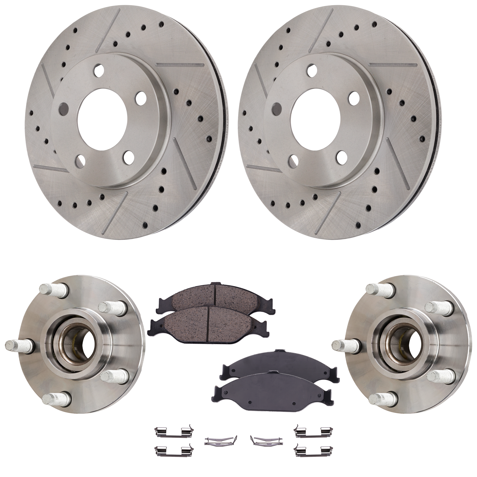 AM MUSTANG 99-04 FRONT BRAKE DISC AND PAD KIT 2 Wheel Set with Wheel Hub SKU KIT 061824 C31 OEM 513115-713115-7250038-1R332B63