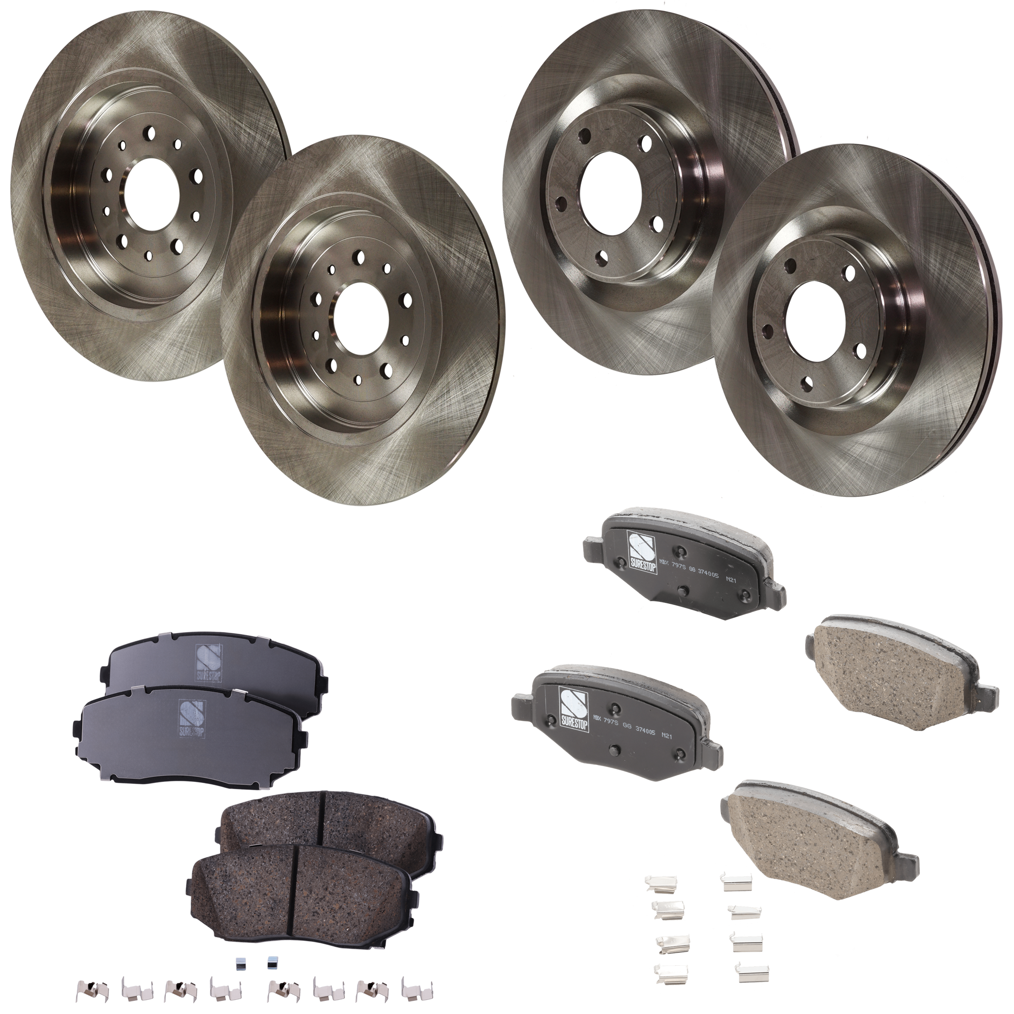 AM EDGE 11-14 FRONT AND REAR BRAKE DISC AND PAD kit 8 pc kit SKU KIT 061824 C74 OEM 5F9Z2C026BA 7T4Z1125A 7T4Z2001