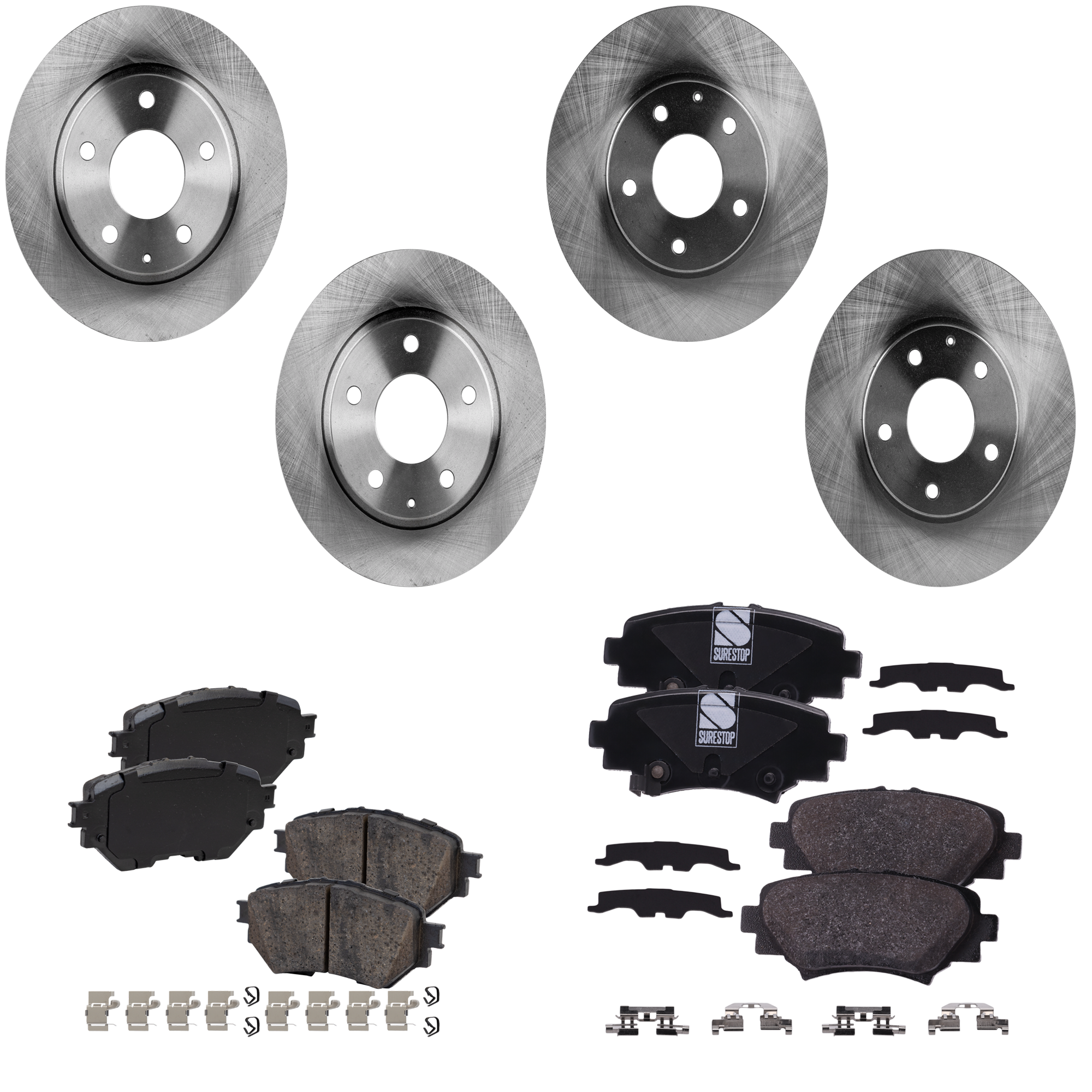 AM MAZDA 3-14-16 FRONT AND REAR BRAKE DISC AND PAD KIT 4 Wheel Set Plain Surface Vented SKU KIT 061824 C82 OEM 44787-0833586-60080049-981500R