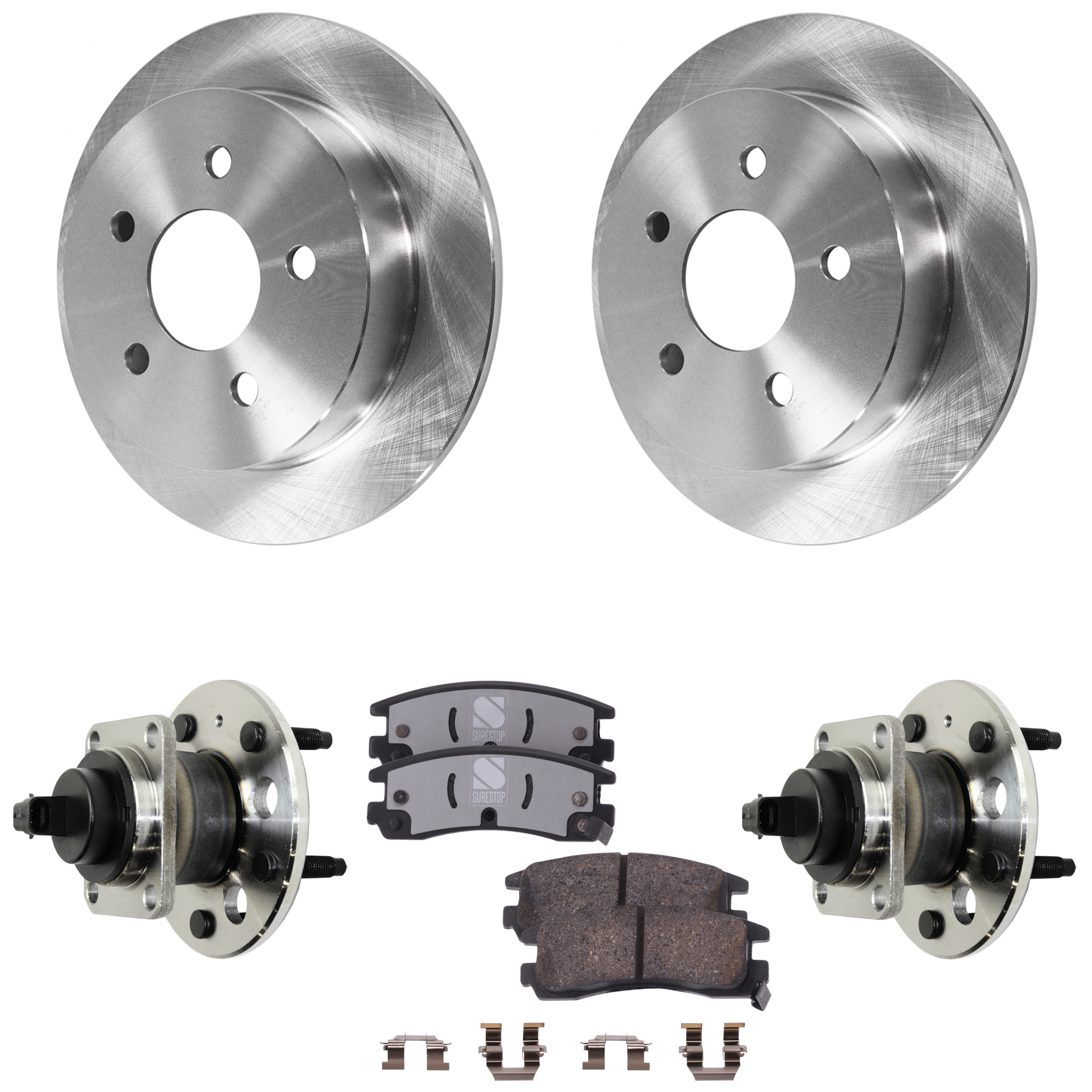 AM ALERO 99-04 GRAND AM 99-05 REAR HUB ASSELMBLY RH AND LH 5 piece kit 5 Lugs 5 x 4.52 in. Bolt Pattern with Brake Disc and Brake Pad Set SKU KIT 061824 C96 OEM 9102110-18021354-569107-569110