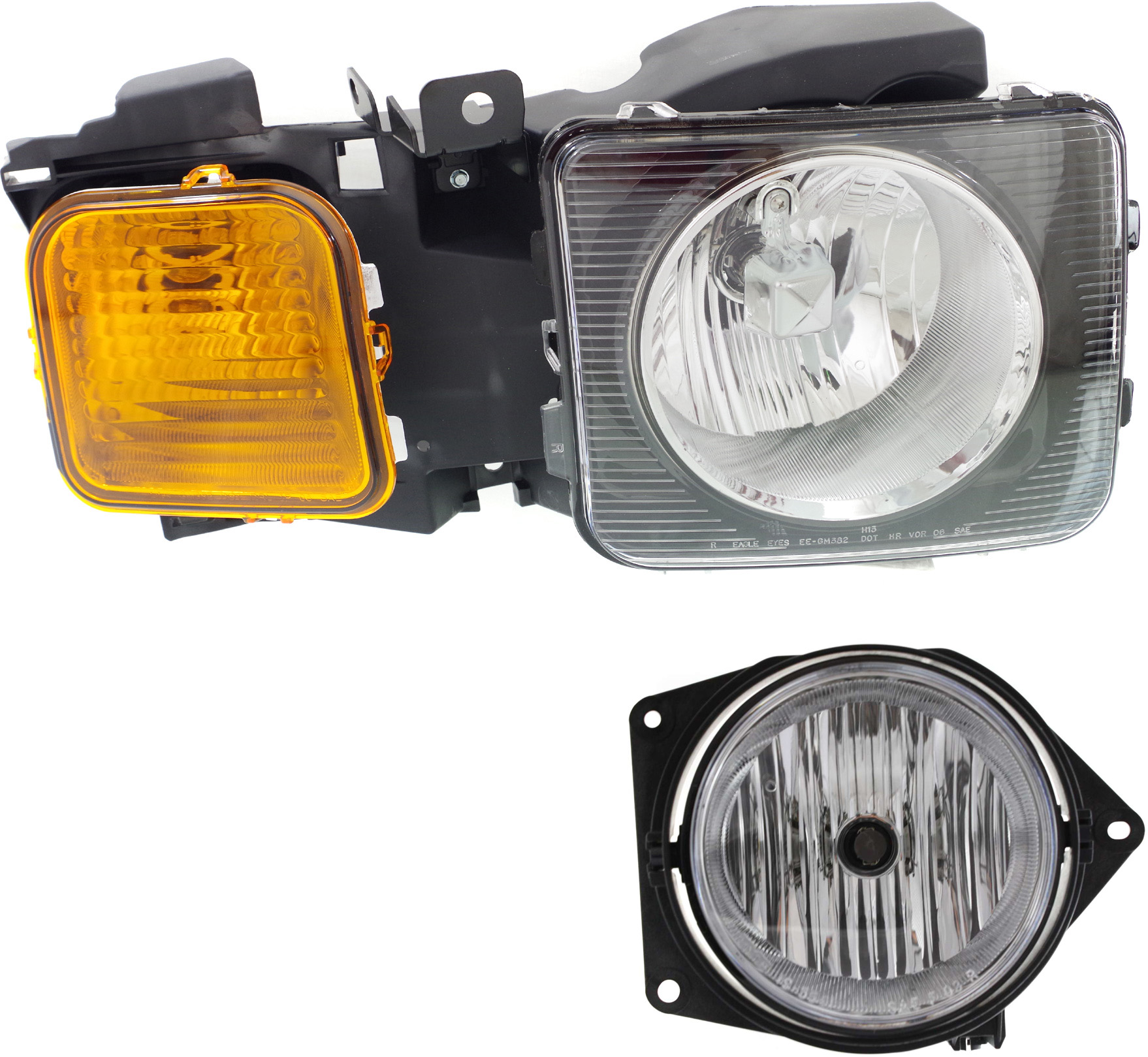 AM H3-06-10 H3T 09-10 HEAD LAMP RH Assembly Halogen 2 pc Kit with Fog Light SKU KIT 062017-19 Partslink HU2503100 HU2593101 OEM 15951164-15807158