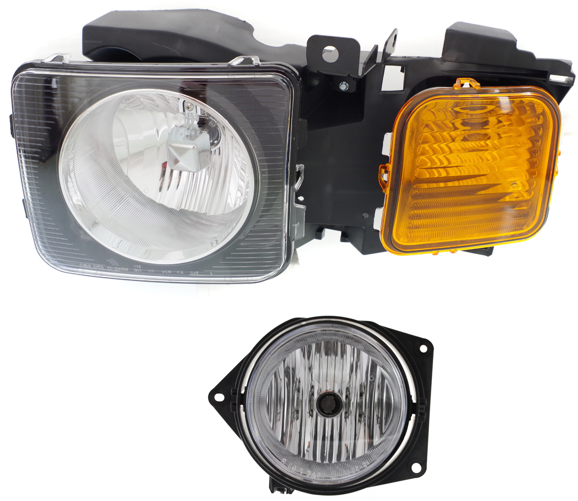 AM H3-06-10 H3T 09-10 HEAD LAMP LH Assembly Halogen 2 pc Kit with Fog Light SKU KIT 062017-20 Partslink HU2502100 HU2592101 OEM 15951163-15807157