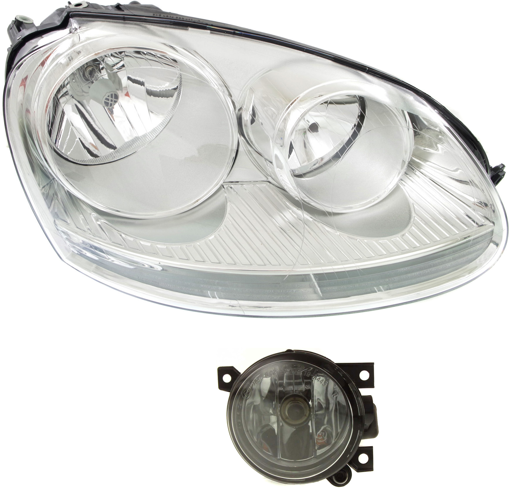 AM GTI 06-09 JETTA 06-10 HEAD LAMP RH Assembly Halogen 2 pc Kit with Fog Light SKU KIT 062017-37 Partslink VW2503127 VW2593110 OEM 1K6941006S 1T0941700H