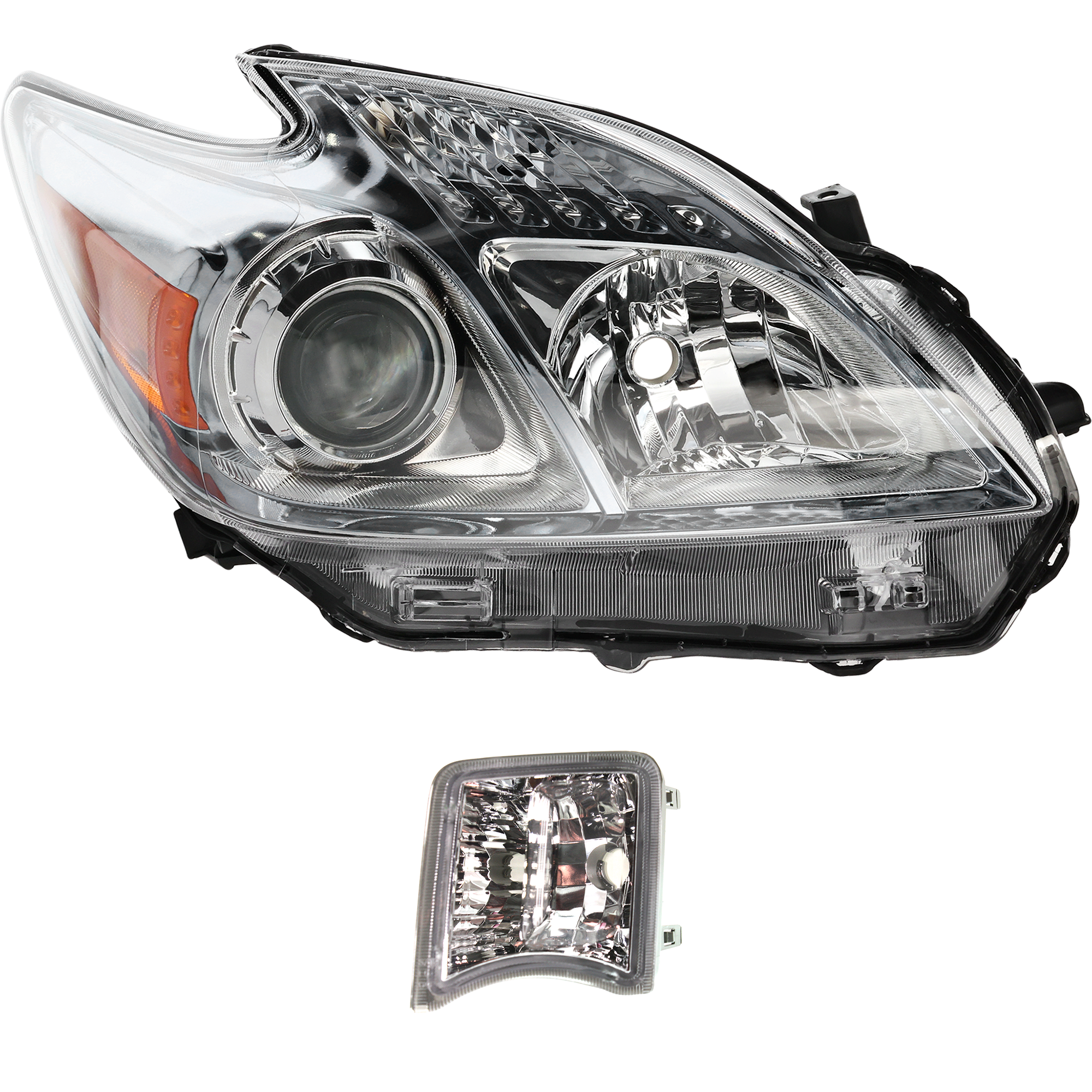 AM PRIUS 10-11 HEAD LAMP RH without Bulb 2 pc Kit with Turn Signal Light SKU KIT 062017-85 Partslink TO2519122 TO2533114 OEM 8113047211-8151147020-81511470