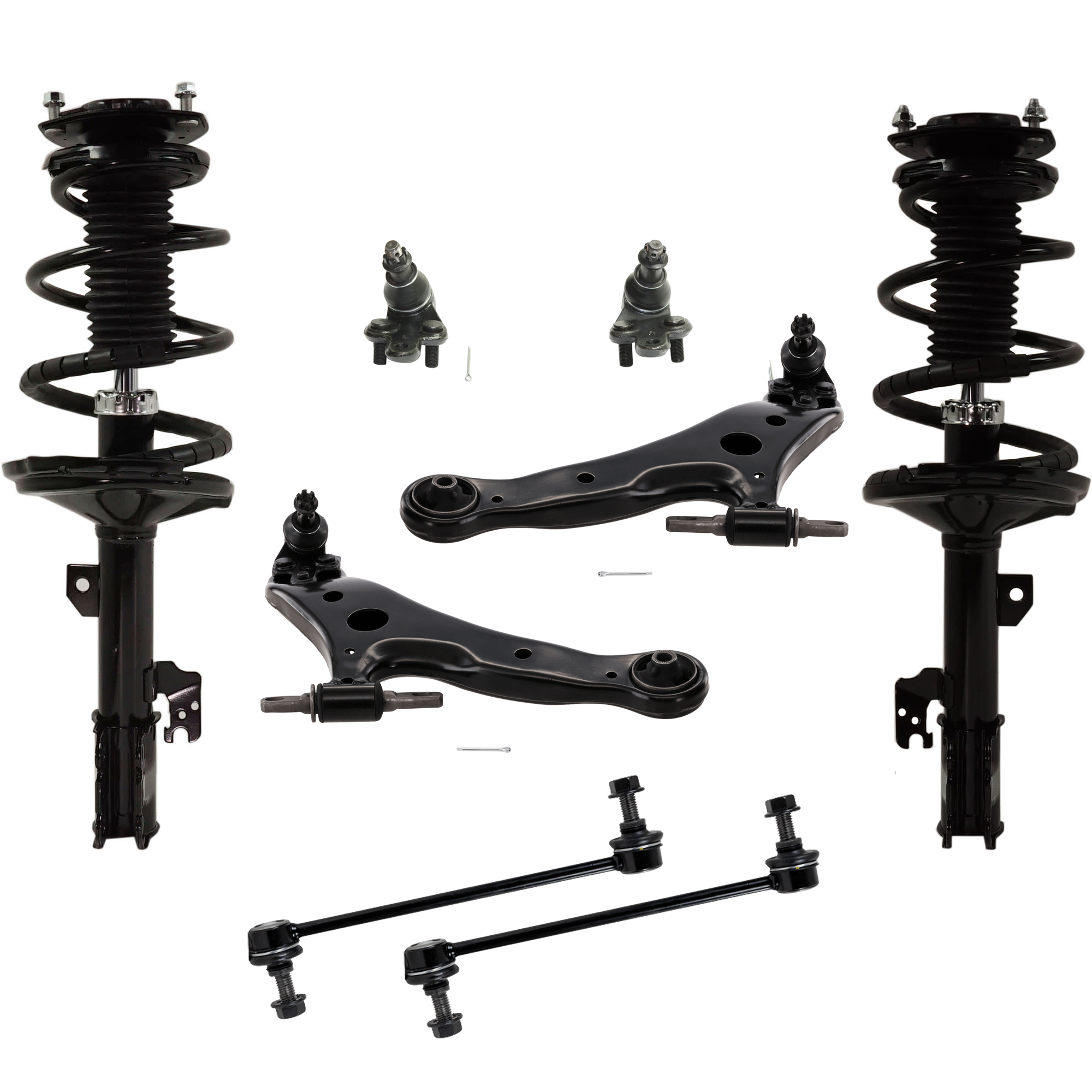 AM HIGHLANDER 04-07 FRONT FULLY LOADED STRUT RH AND LH 8 pc kit with Ball Joint Control Arm and Sway Bar Link SKU KIT 062024 C05 OEM 48510A9360-4813148291-481310