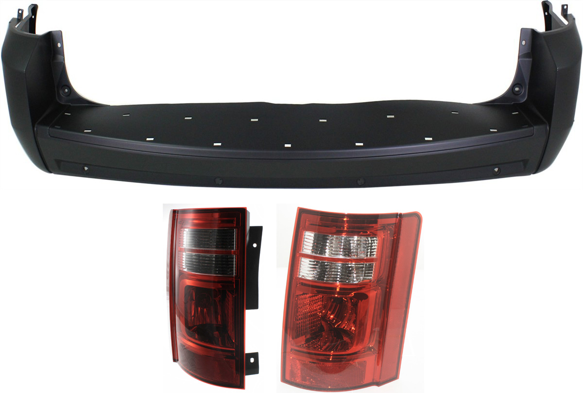 AM GRAND CARAVAN 08-10 REAR BUMPER COVER 3 pc kit with Rear Tail Lights CAPA SKU KIT 062117-07 Partslink CH1100905C CH2800178C CH2801178C OEM 5113204AB 5113205AB 68041480AD