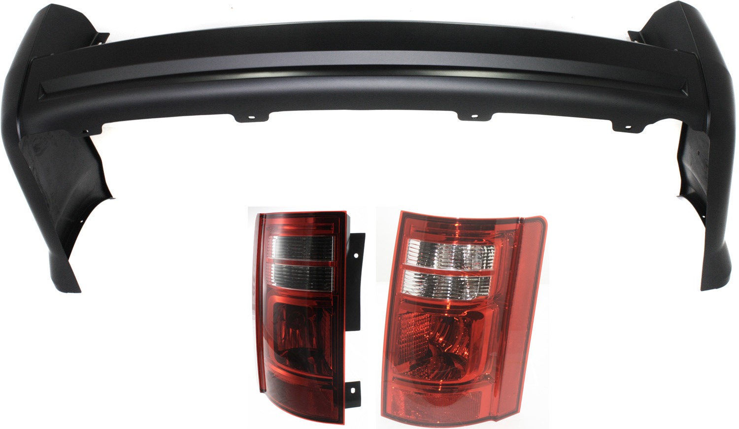 AM GRAND CARAVAN 08-10 REAR BUMPER COVER 3 pc kit with Rear Tail Lights CAPA SKU KIT 062117-08 Partslink CH1100908C CH2800178C CH2801178C OEM 5113204AB 5113205AB 68048162AD