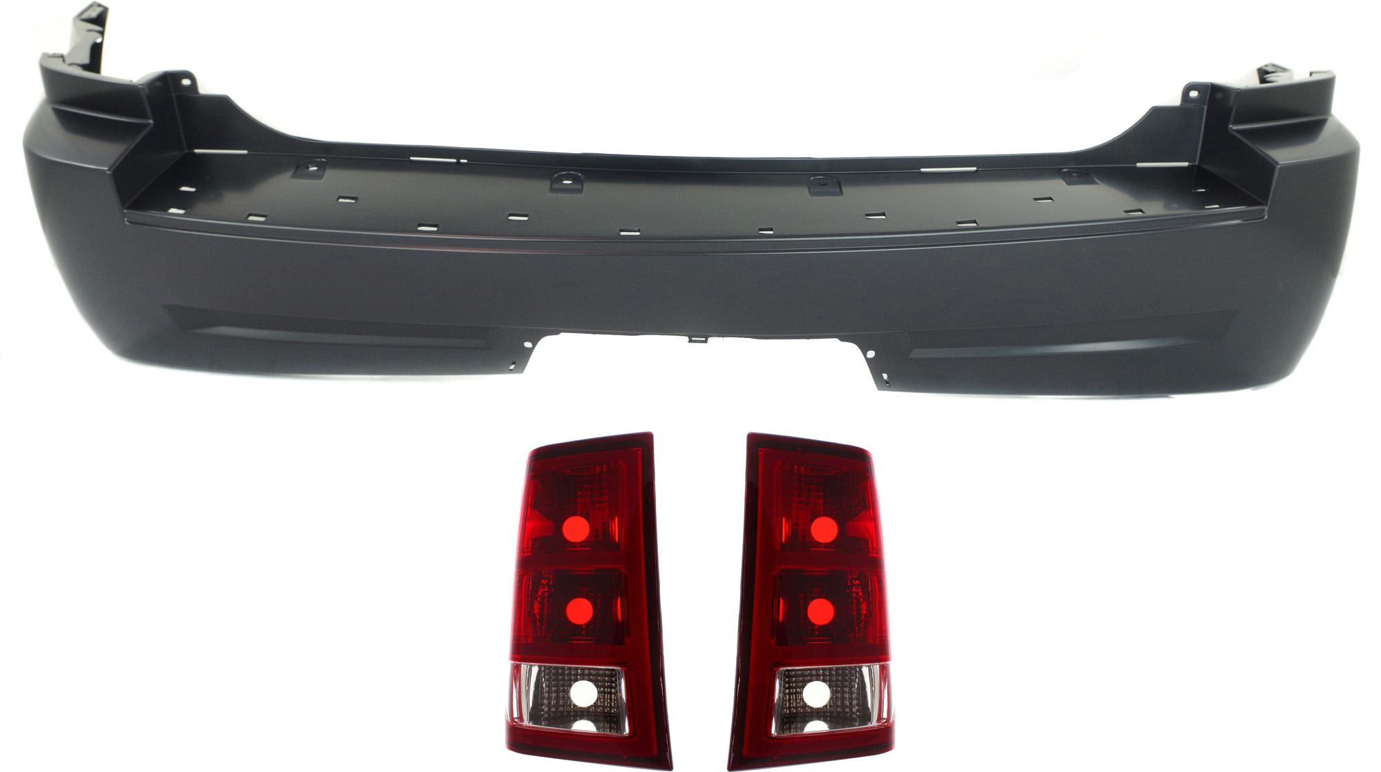 AM GRAND CHEROKEE 05-06 REAR BUMPER COVER 3 pc Kit with Tail Lights Exc. SRT 8 Model SKU KIT 062117-13 Partslink CH1100870 CH2801159 CH2800159 OEM 5159094AC 55156614AG 55156615A