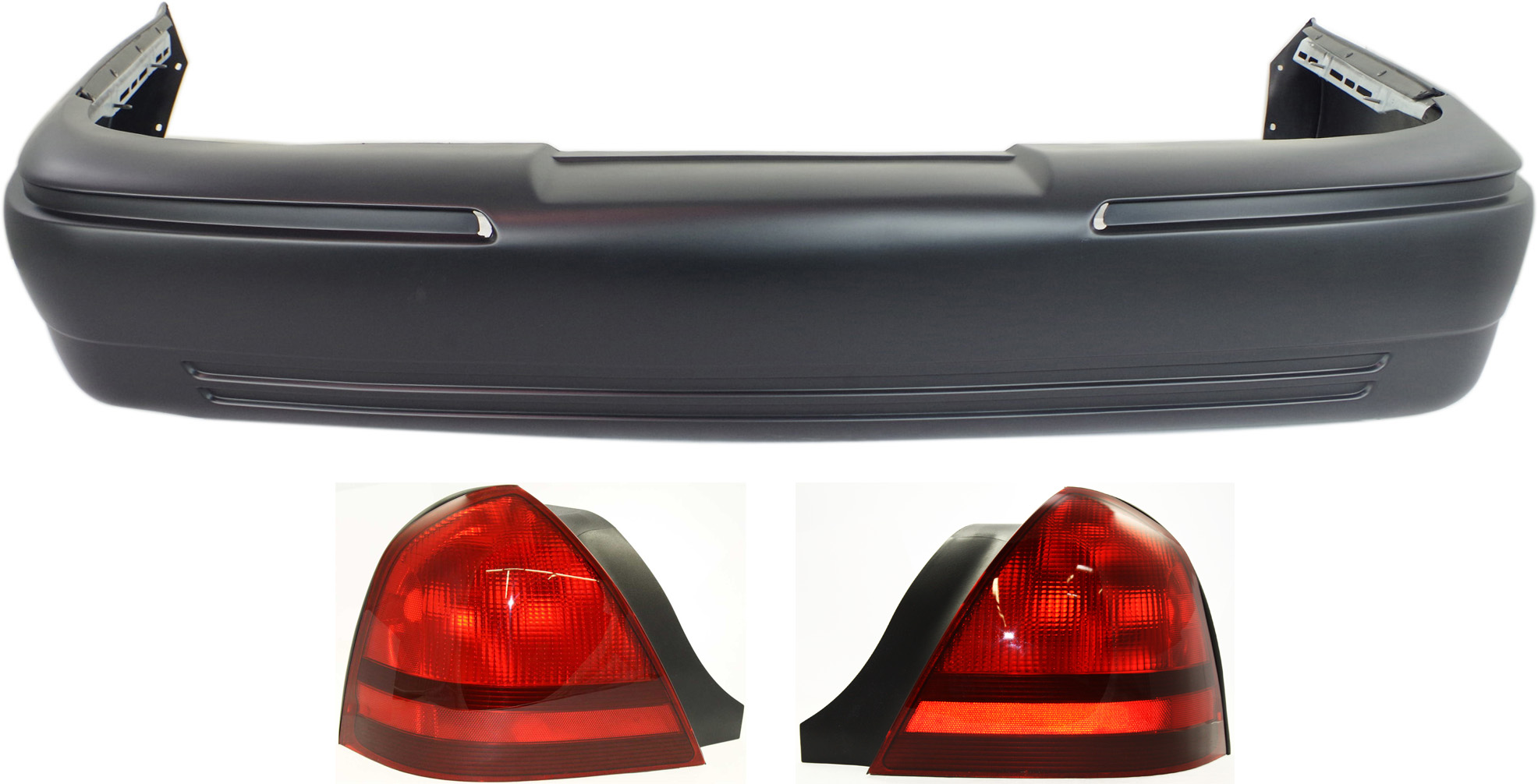 AM GRAND MARQUIS 03-11 REAR BUMPER COVER 3 pc Kit with Tail Lights SKU KIT 062117-40 Partslink FO1100280 FO2801173 FO2800173 OEM 9W3Z17K835AAPTM 8W3Z13404A 8W3